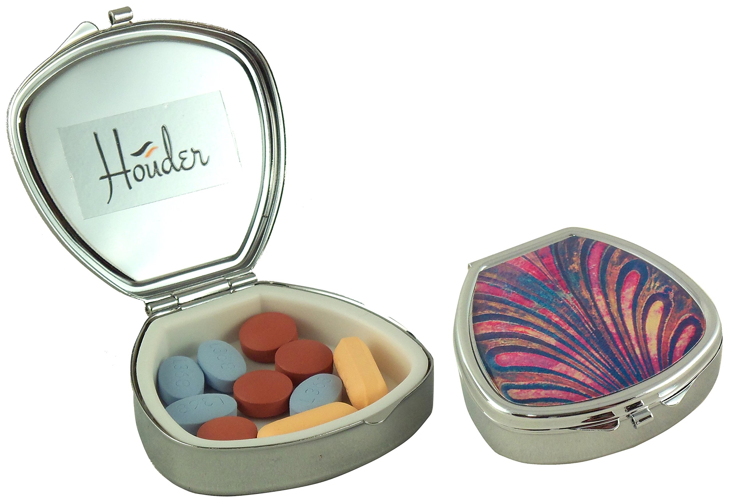Houder Designer Pill Organizer - Stylish Decorative Pill Case with Gift Box - Compact Travel Pill Holder for Daily Medication (Shell Pattern) - Perfect for Home, Office & Travel Use