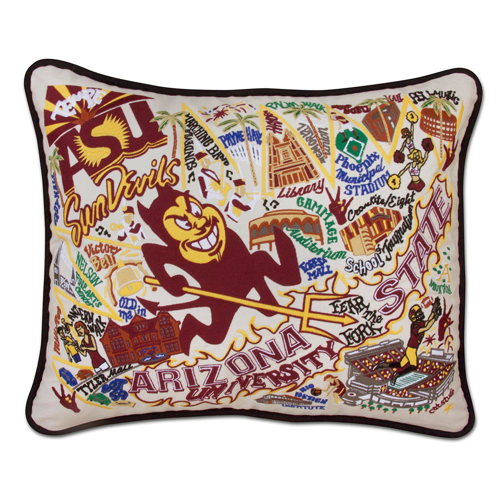 Arizona State University Collegiate Hand Embroidered Throw Pillow - Perfect for Dorm Decor, Home Office & Sun Devil Fan Gifts