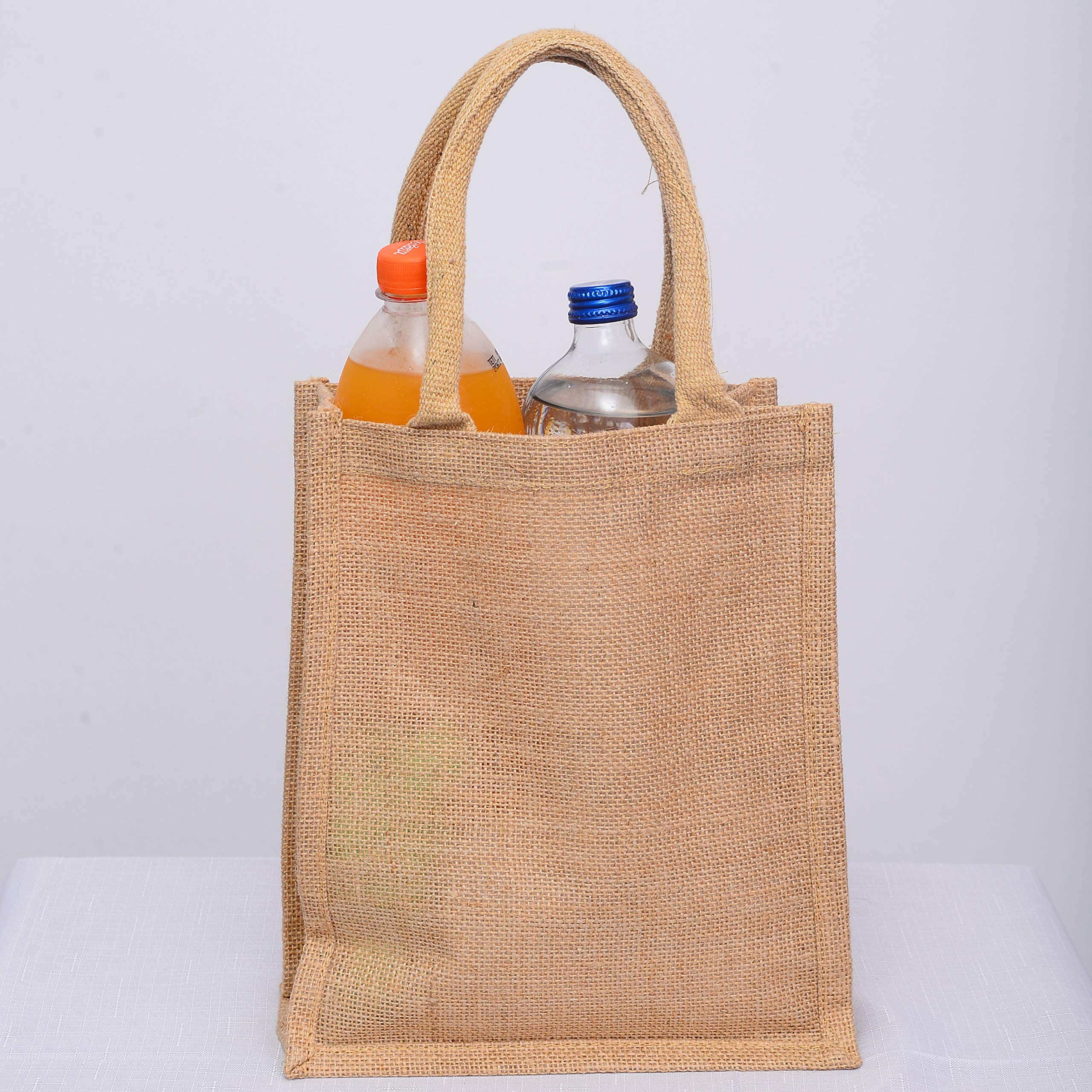 Eco-Friendly Small Jute Burlap Tote Bags - Reusable Natural Cotton Shopping Totes with Full Gusset (Set of 6) - Perfect for Books, Groceries, Gifts & Farmers Market Use