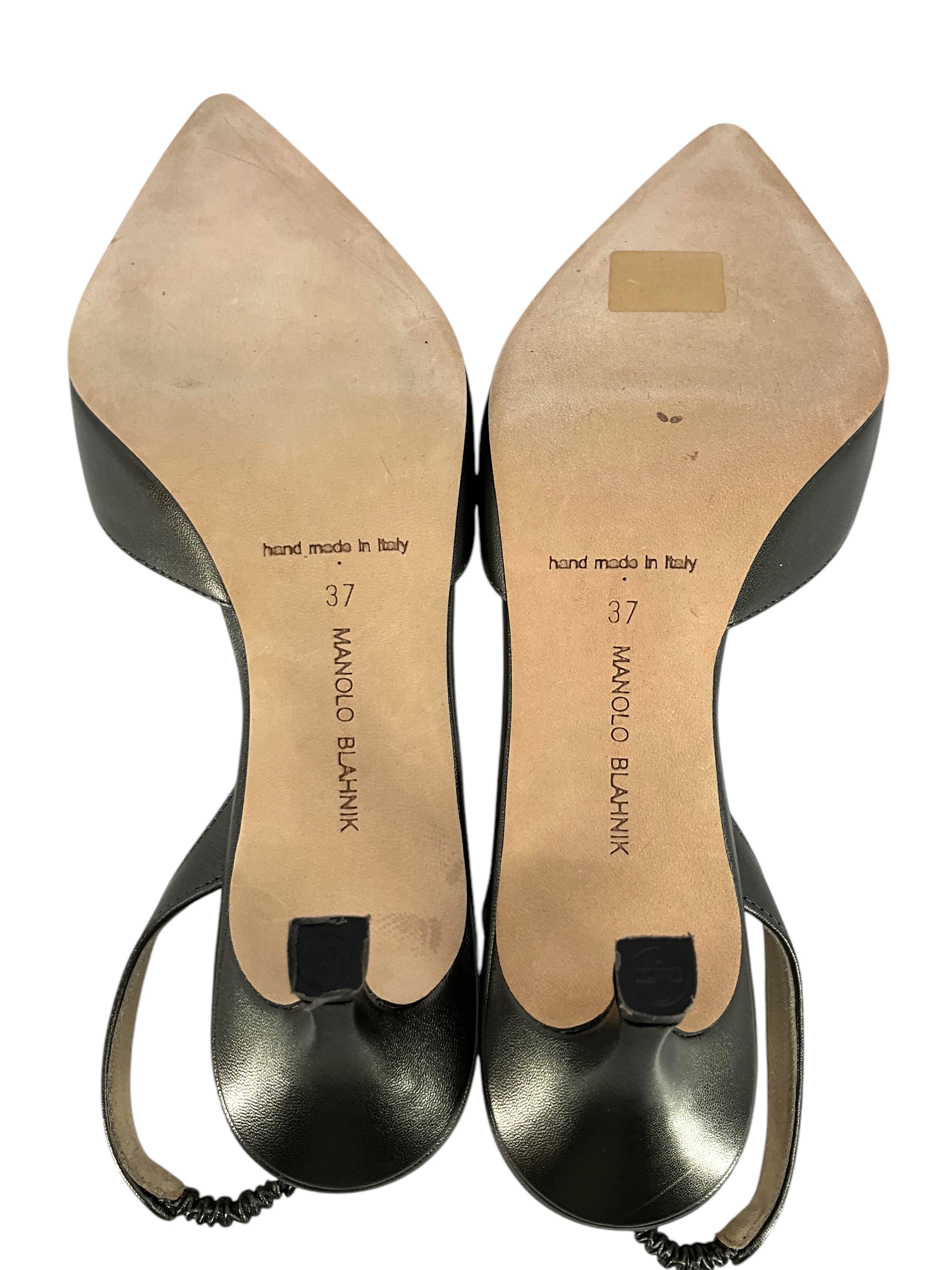 Manolo Blahnik Leather Carolyne Slingback Pumps - Women's Size 7 Luxury High Heels for Weddings, Parties & Special Occasions