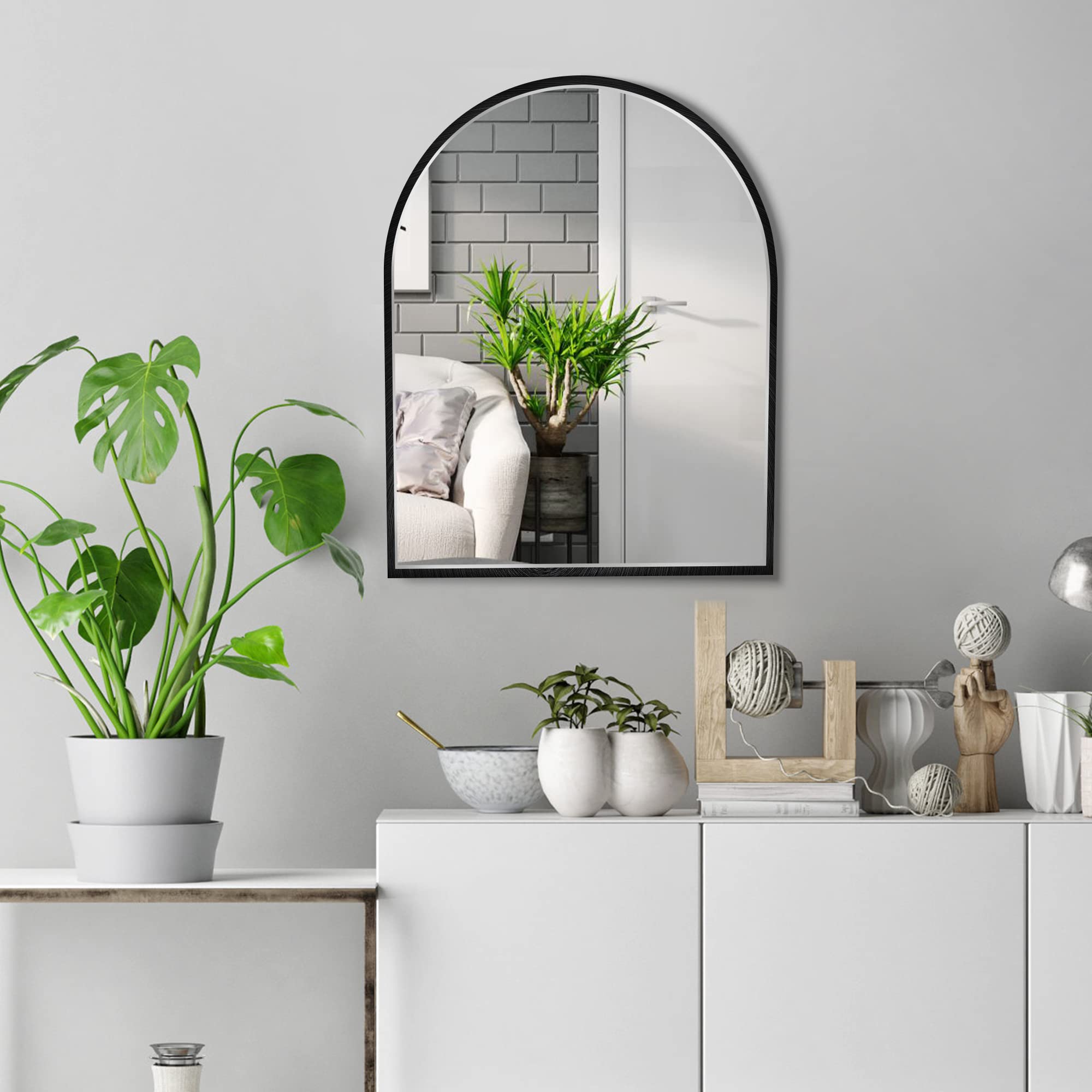 10x13 Inch Black Small Arched Mirror with Brushed Metal Frame - Bathroom Vanity Mirror, Wall Decor for Living Room, Bedroom & Entryway | Perfect for Makeup, Home Decor & Wall Mounting