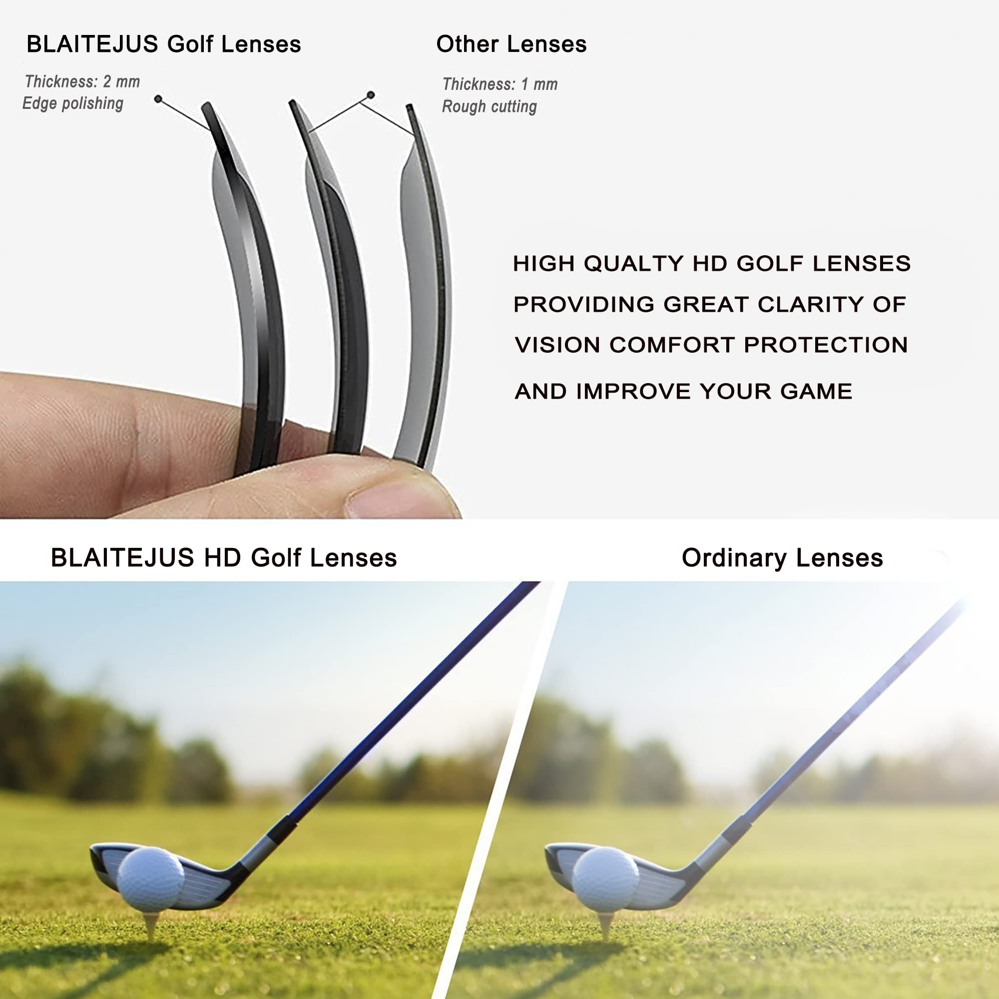 BLAITEJUS Golf Sunglasses for Men & Women - UV400 Protection Wrap Sports Sunglasses with Semi-Rimless Design - Perfect for Golfing, Running, Cycling & Outdoor Activities