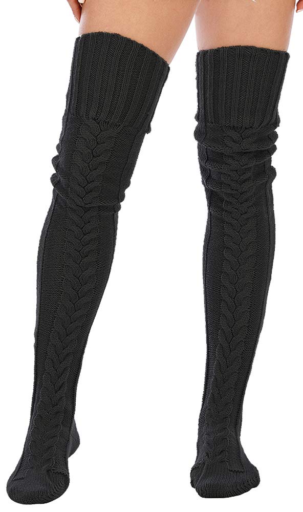 Leoparts Women's Cable Knit Thigh High Boot Socks - Extra Long Over Knee Winter Stockings & Leg Warmers for Cold Weather, Snow Boots, and Fashion Outfits