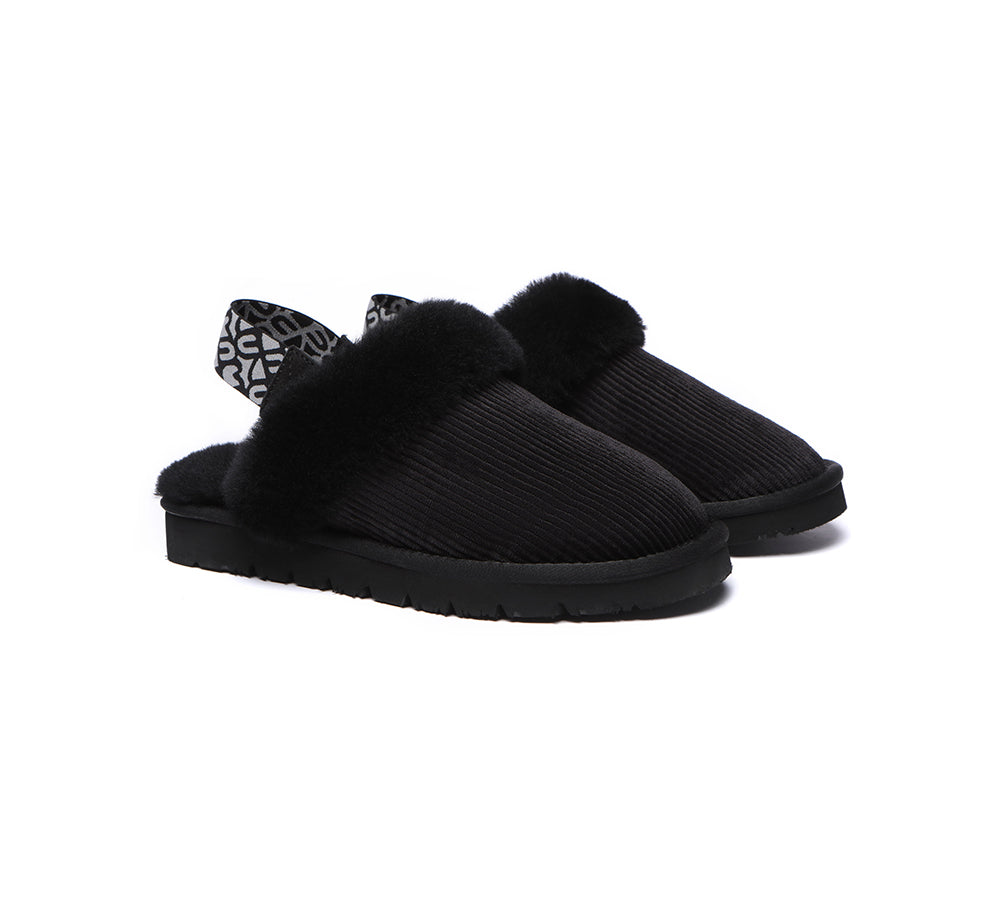 EVERAU® Women's 2-Way Style UGG Slippers - Soft Sheepskin & Wool Slingback with Removable Strap - Cozy Corduroy House Shoes for Indoor/Outdoor Wear - Perfect for Winter Comfort & Lounge Relaxation