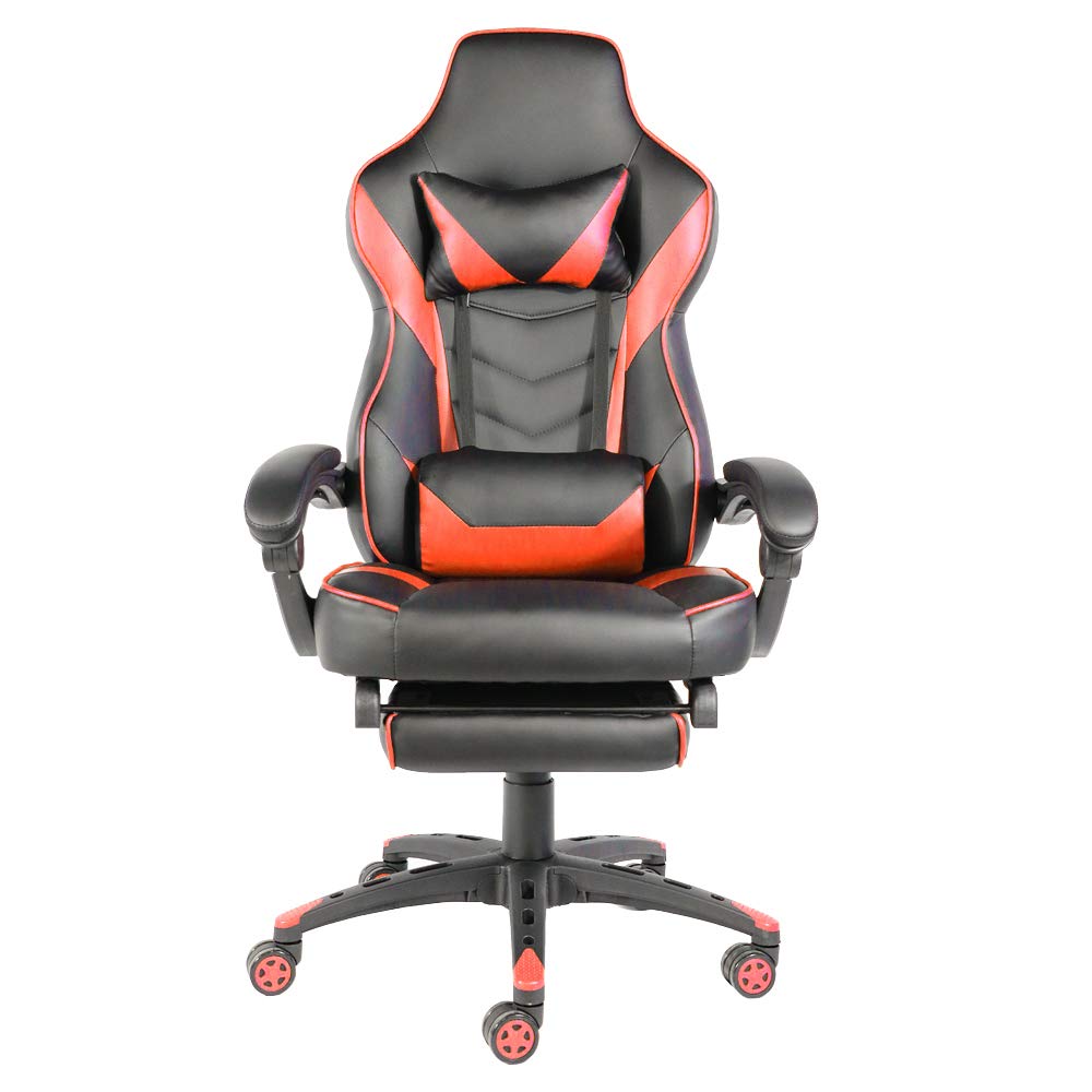 Goujxcy Racing Gaming Chair - Ergonomic High-Back C-Type Foldable Nylon Footrest Computer Desk Office Chair for PC Gaming, Work & Home Use