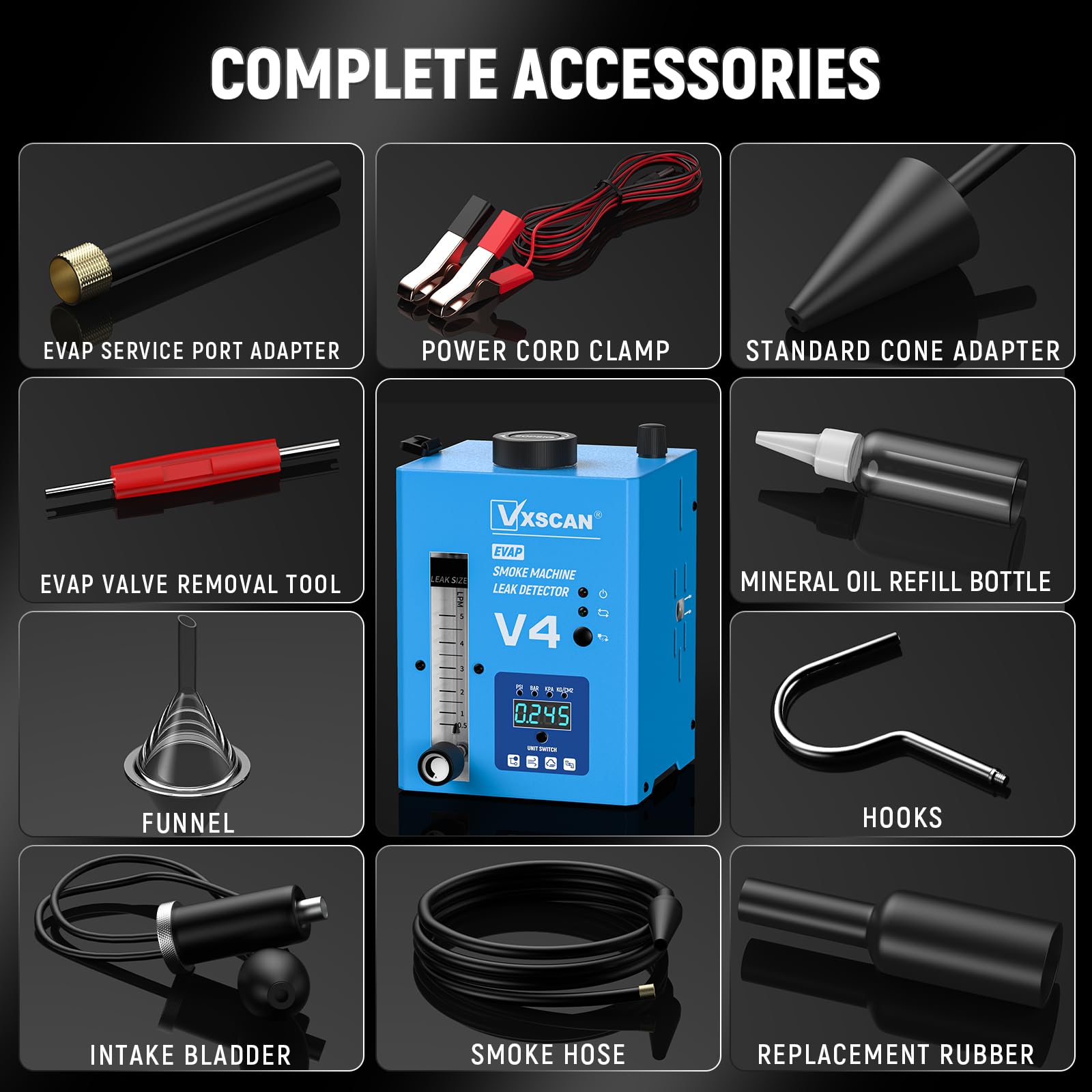 Automotive EVAP Smoke Machine Leak Detector V4 | Digital Pressure Gauge & Air Flowmeter | 12V Vehicle Diagnostic Tester for Cars, Motorcycles, Trucks, Boats, ATVs | Find Vacuum & Fuel System Leaks Fast | Perfect for DIY Mechanics & Professional Auto Shops