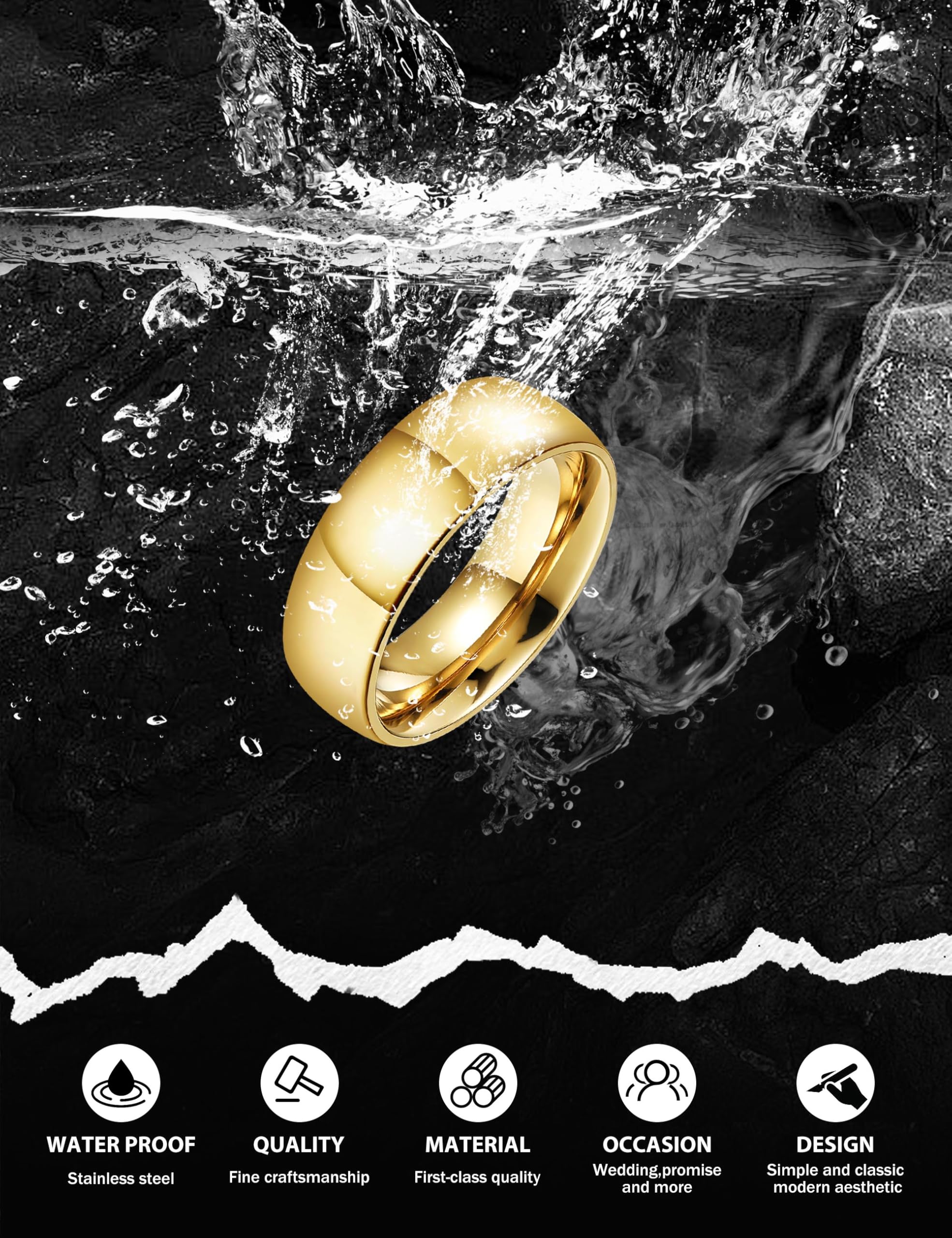 FIASASO 9Pcs Stainless Steel Wedding Band Rings for Men - 8MM Width, Silver Black Gold Engagement Rings Set, Sizes 6-14 - Perfect for Weddings, Anniversaries, Proposals & Everyday Wear