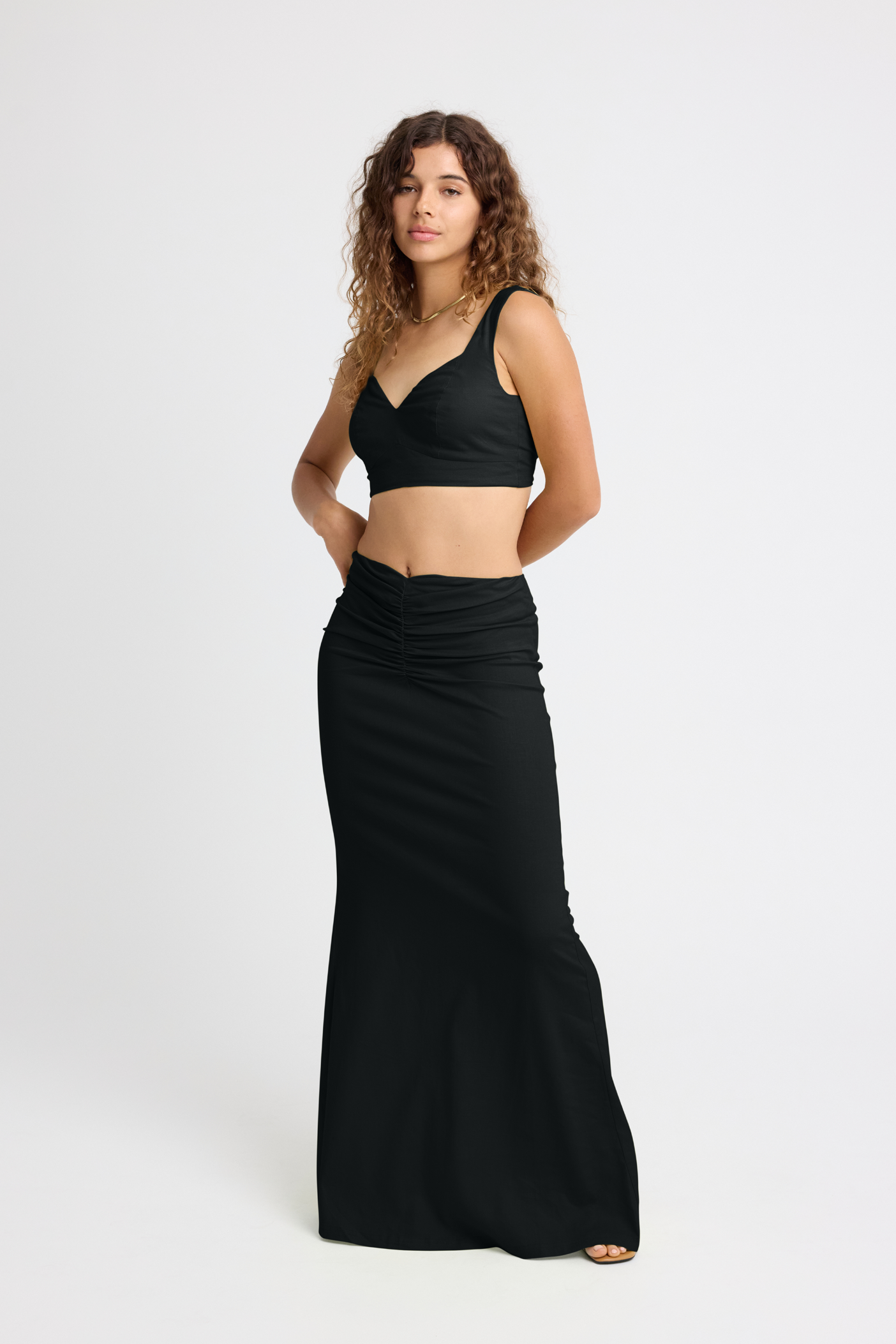 Bella Linen Maxi Skirt for Women - Flowy Long Skirt with Side Slit - Soft Breathable Fabric - Black - Perfect for Beach, Vacation & Summer Outfits