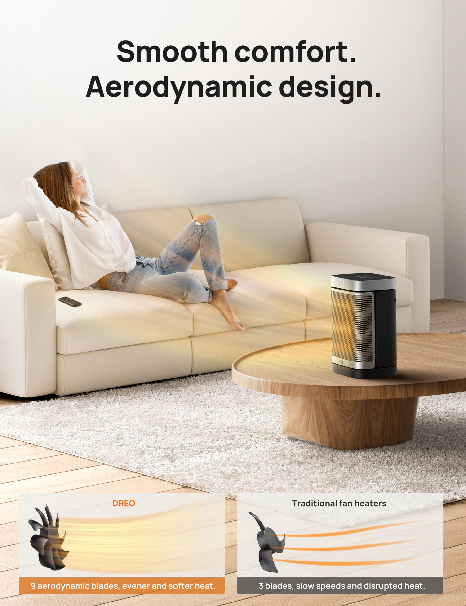 Dreo 1500W Portable Space Heater with Thermostat & Remote Control - Fast Heating Electric Heater for Bedroom, Office, Indoor Use - Overheat Protection, 12H Timer, 70° Oscillation, LED Display - Perfect for Winter Home & Workspace Warmth