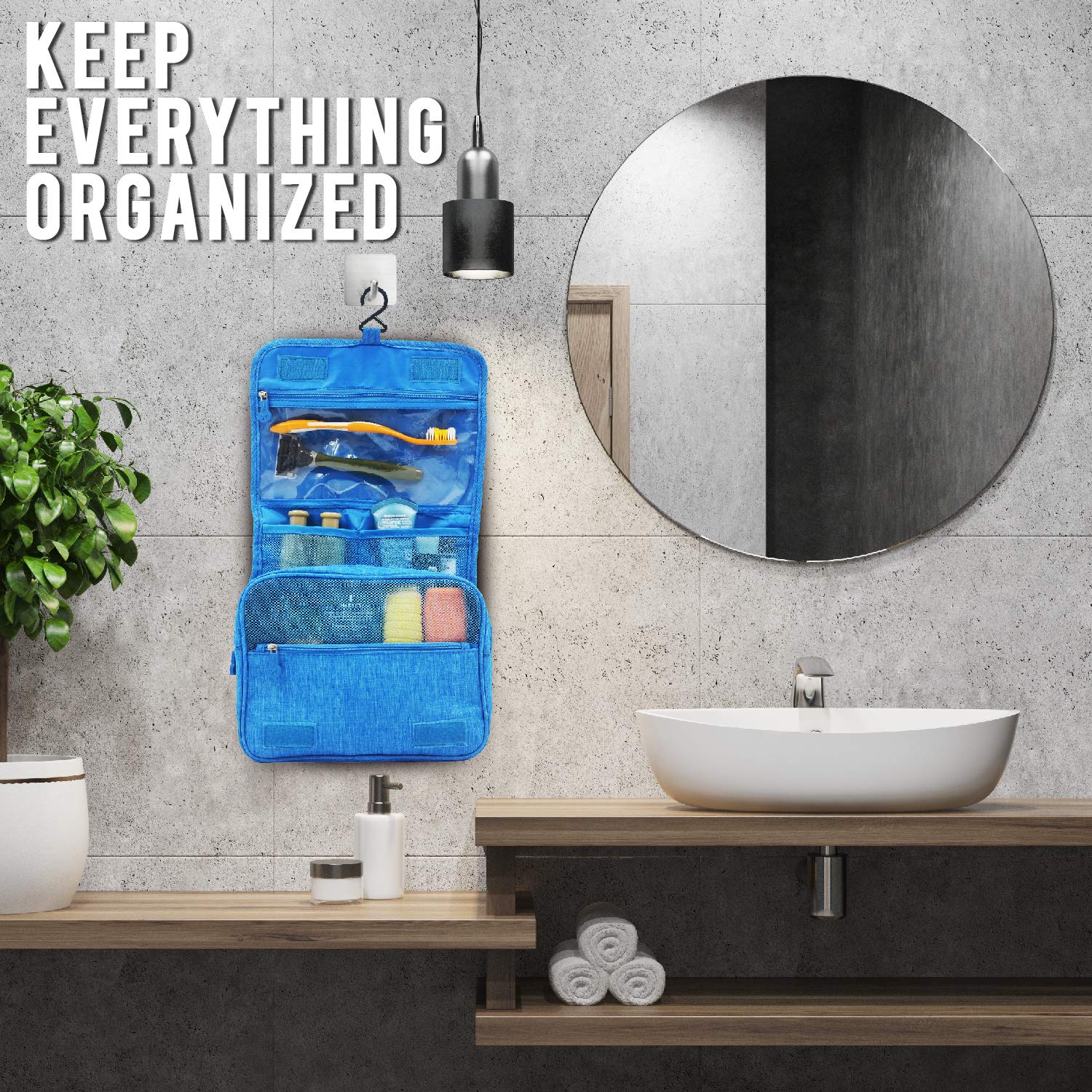 Lightweight Hanging Toiletry Bag - Portable Travel Cosmetic Organizer with Hook for Makeup, Toiletries & Personal Items - TSA Approved for Men, Women & Kids - Perfect for Air Travel, Camping & Gym (Blue)