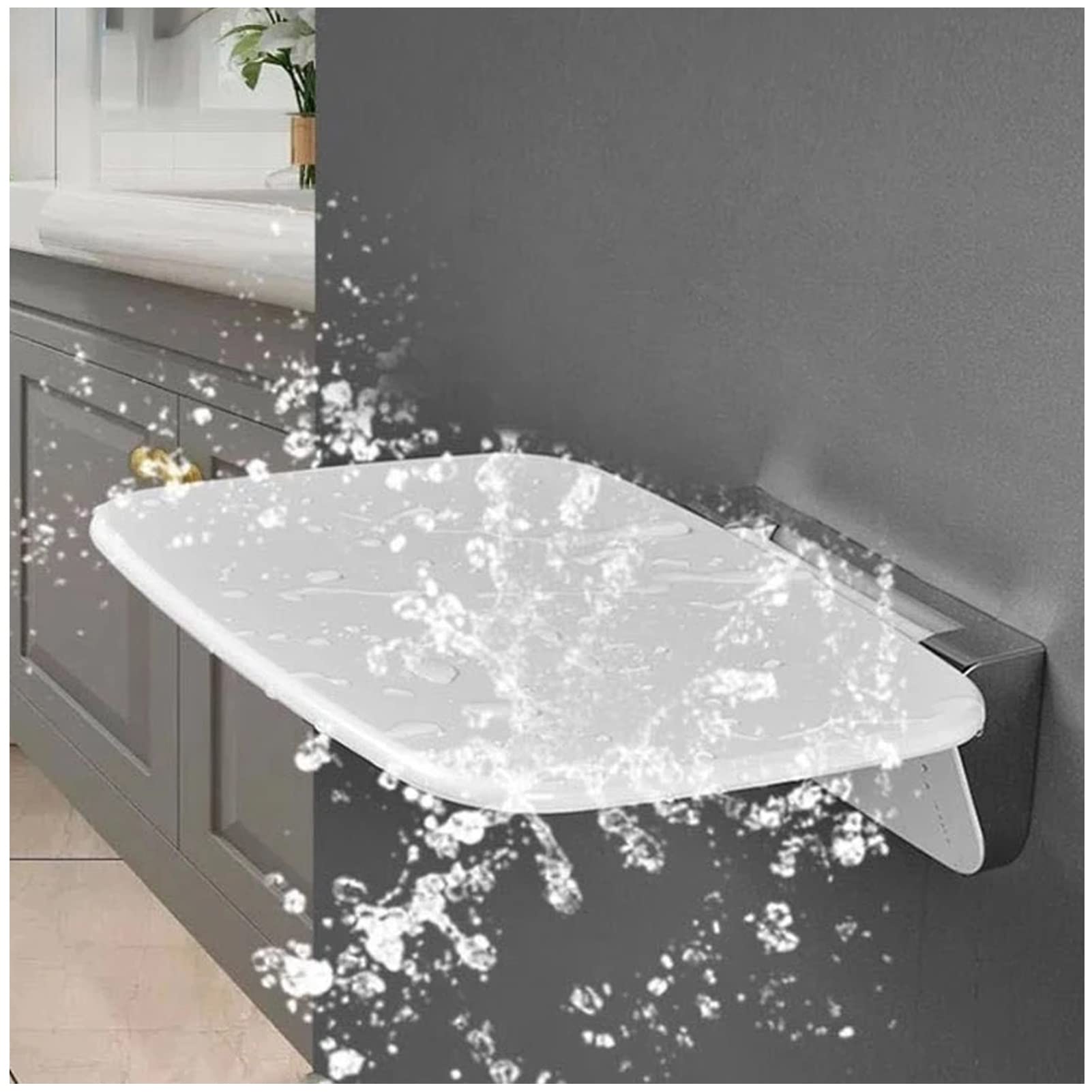 **Foldable Wall-Mounted Shower Seat for Elderly & Disabled - 440lbs Weight Capacity, Space-Saving, Easy Clean Shower Bench - Perfect for Safe Bathing & Small Bathrooms**
