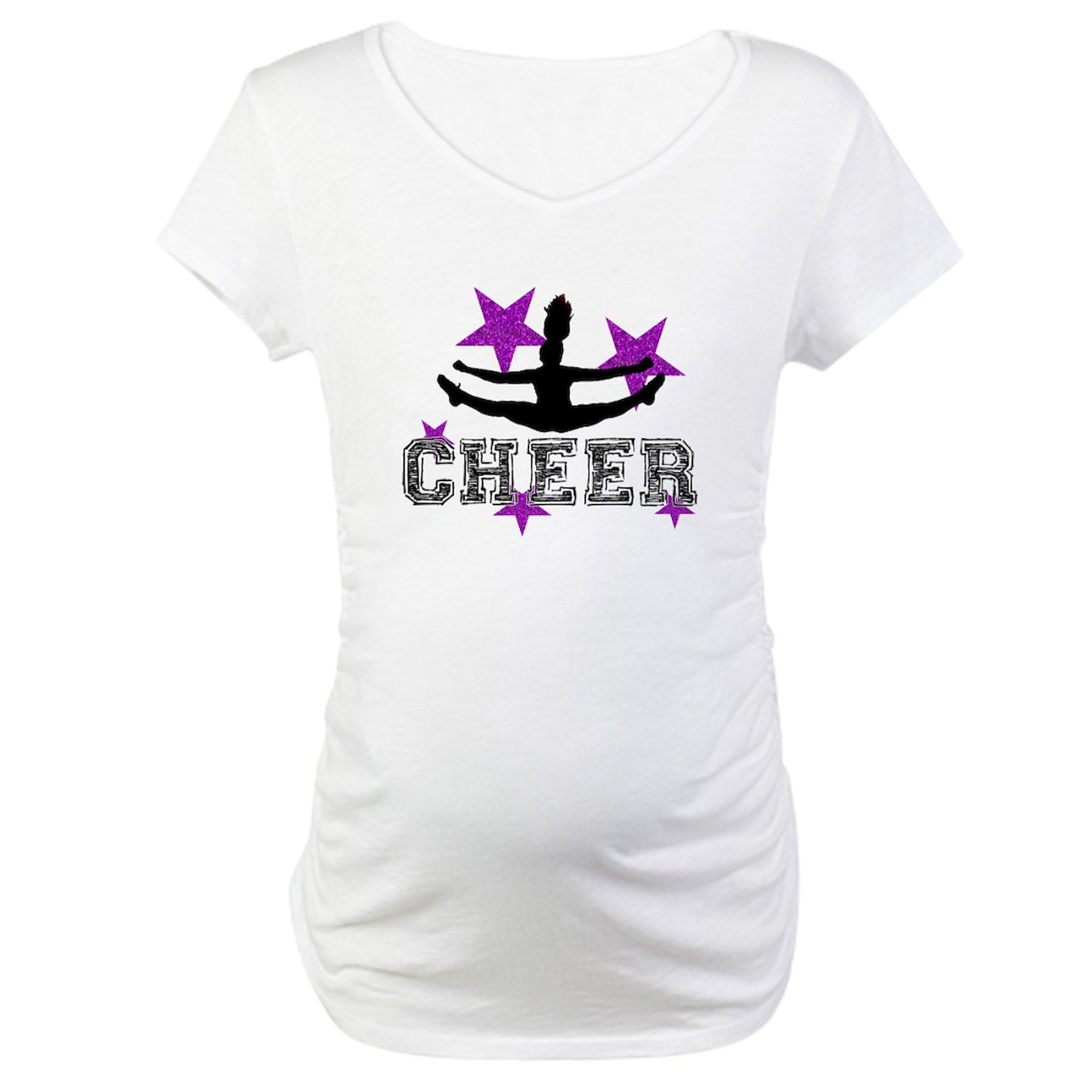 Cheerleader Maternity T-Shirt for Women - Stretchable Ruched Side Design - Perfect for Pregnancy Photos, Baby Showers & Comfortable Everyday Wear