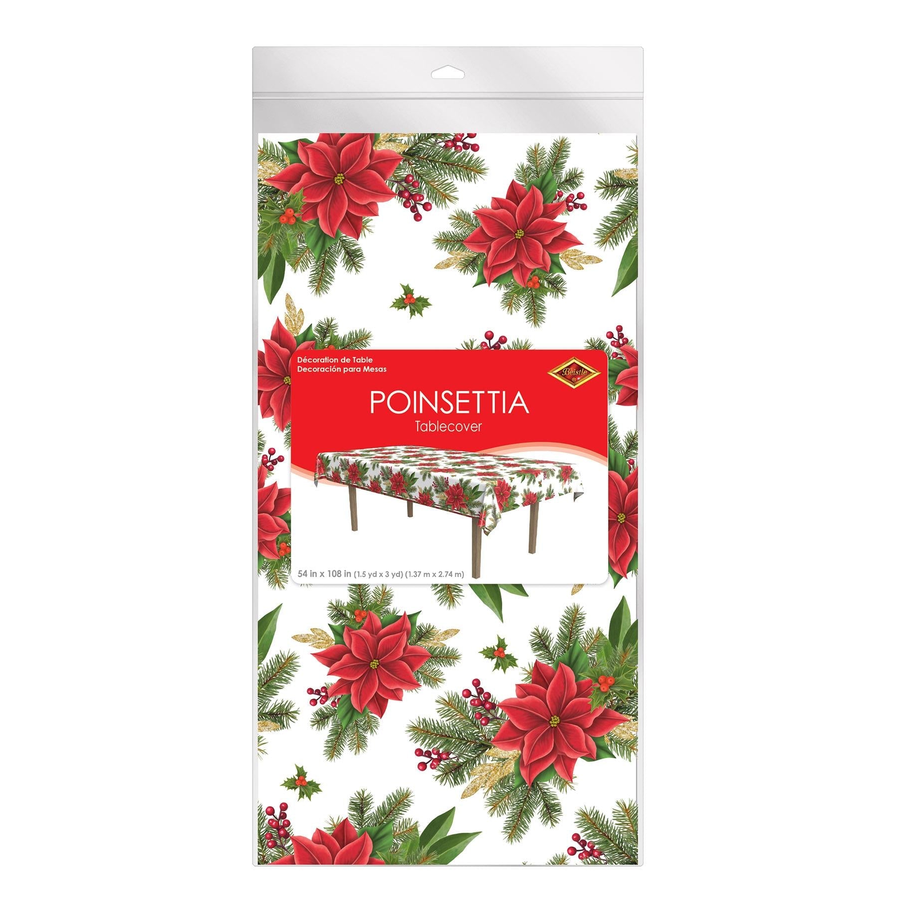 12 Pack Beistle Christmas Poinsettia Table Covers - Holiday Party Decorations for Dining Table, Buffet, and Festive Gatherings