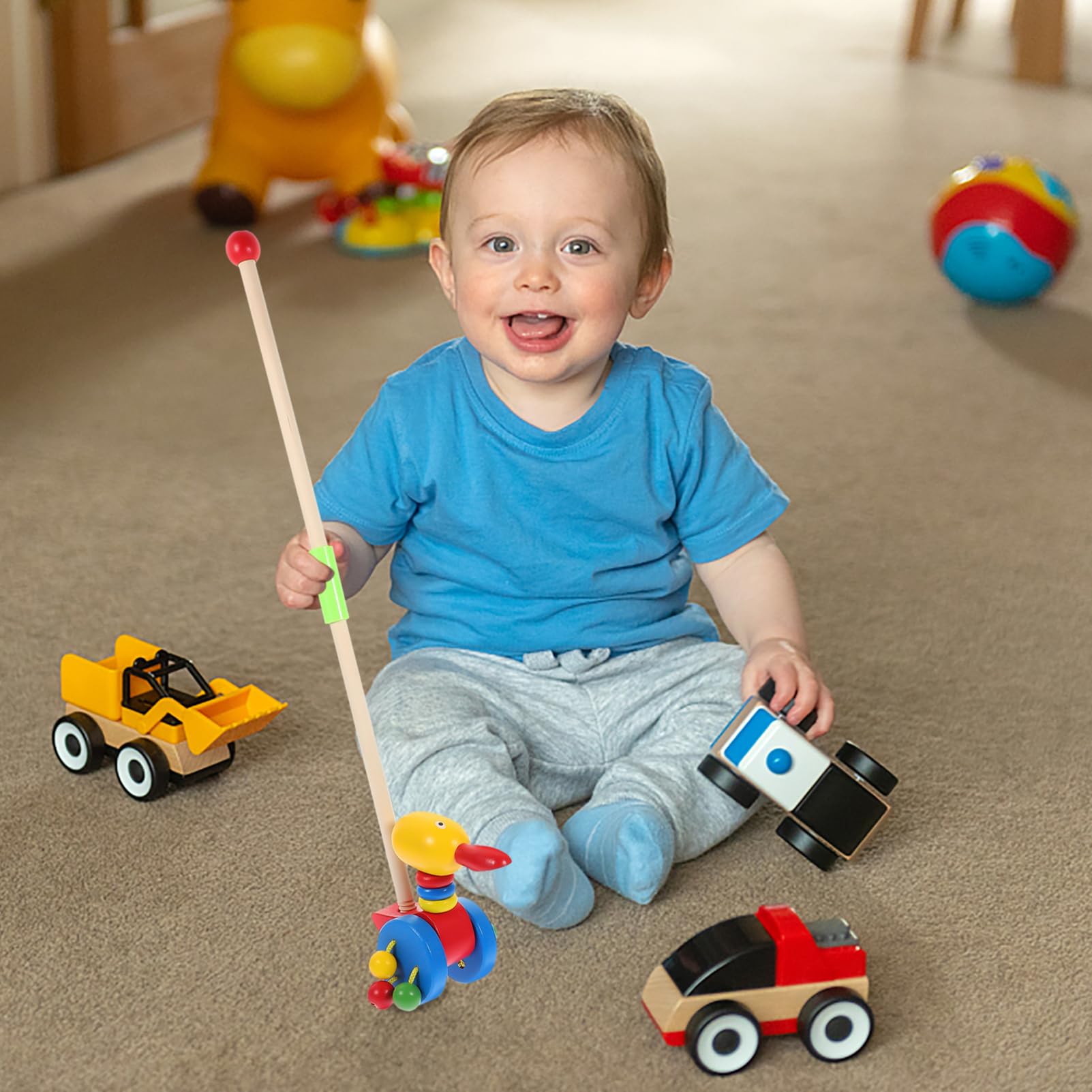 VICASKY Wooden Baby Walker Push Toy - Montessori Learning Stroller Toy for Toddlers 1-3 Years Old - Perfect for Indoor & Outdoor Play, Early Walking Development