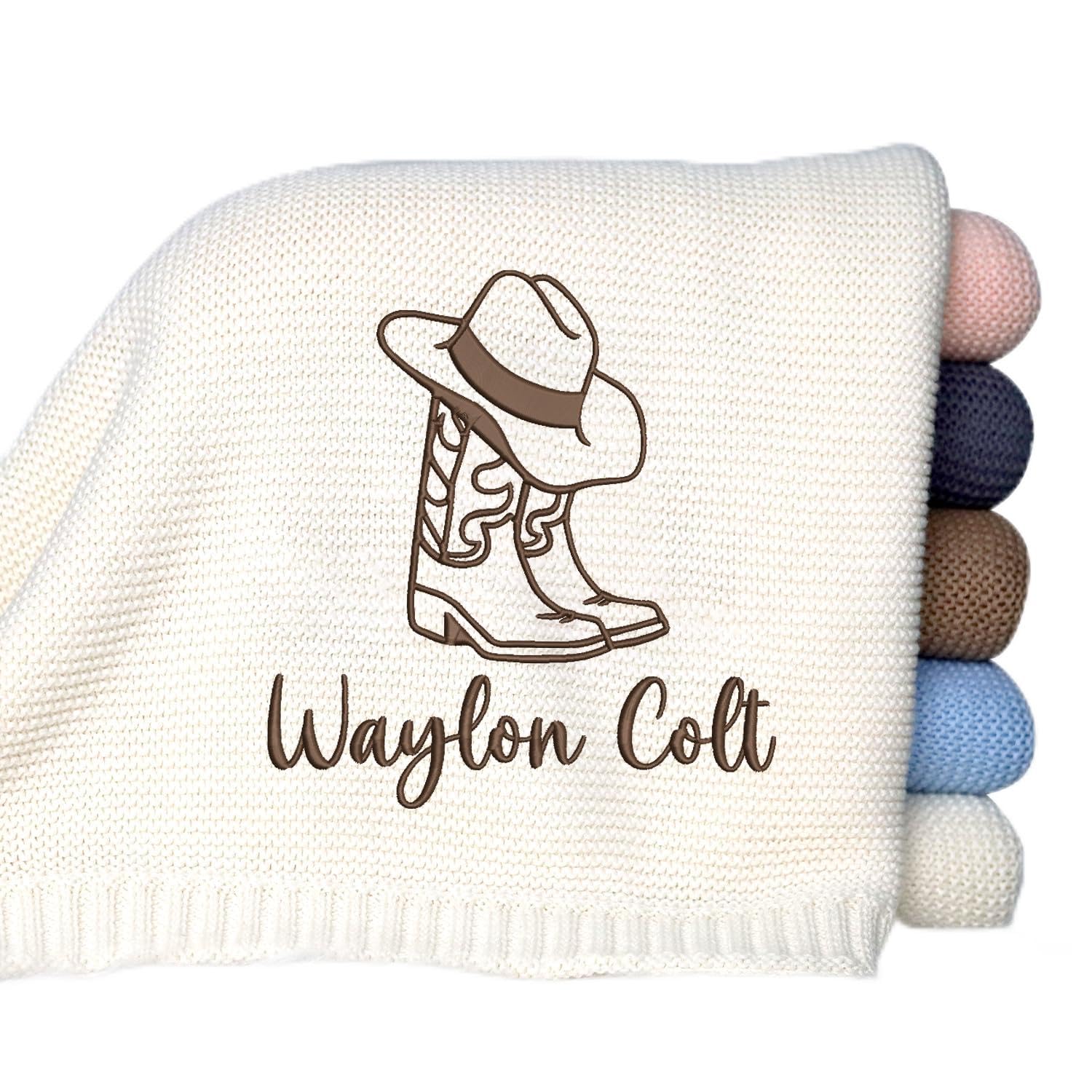 Locobird Personalized Embroidered Baby Blanket with Name - Custom Western Knit Blanket for Boys & Girls - Stroller & Car Seat Blanket - Perfect for Nurseries, Baby Showers & Cowboy-Themed Gifts