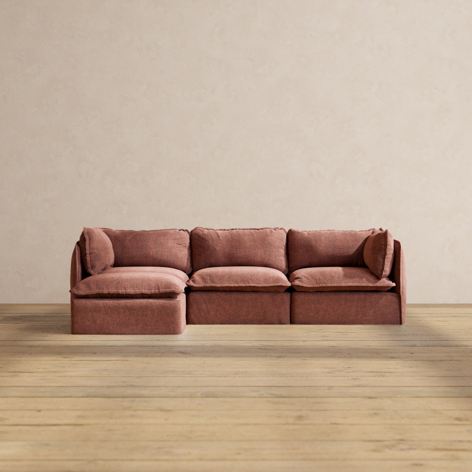 Modular Performance 3-Seater Sectional Sofa in Chestnut Brown | Relaxed Blend Fabric | Perfect for Living Room, Family Room & Home Theater