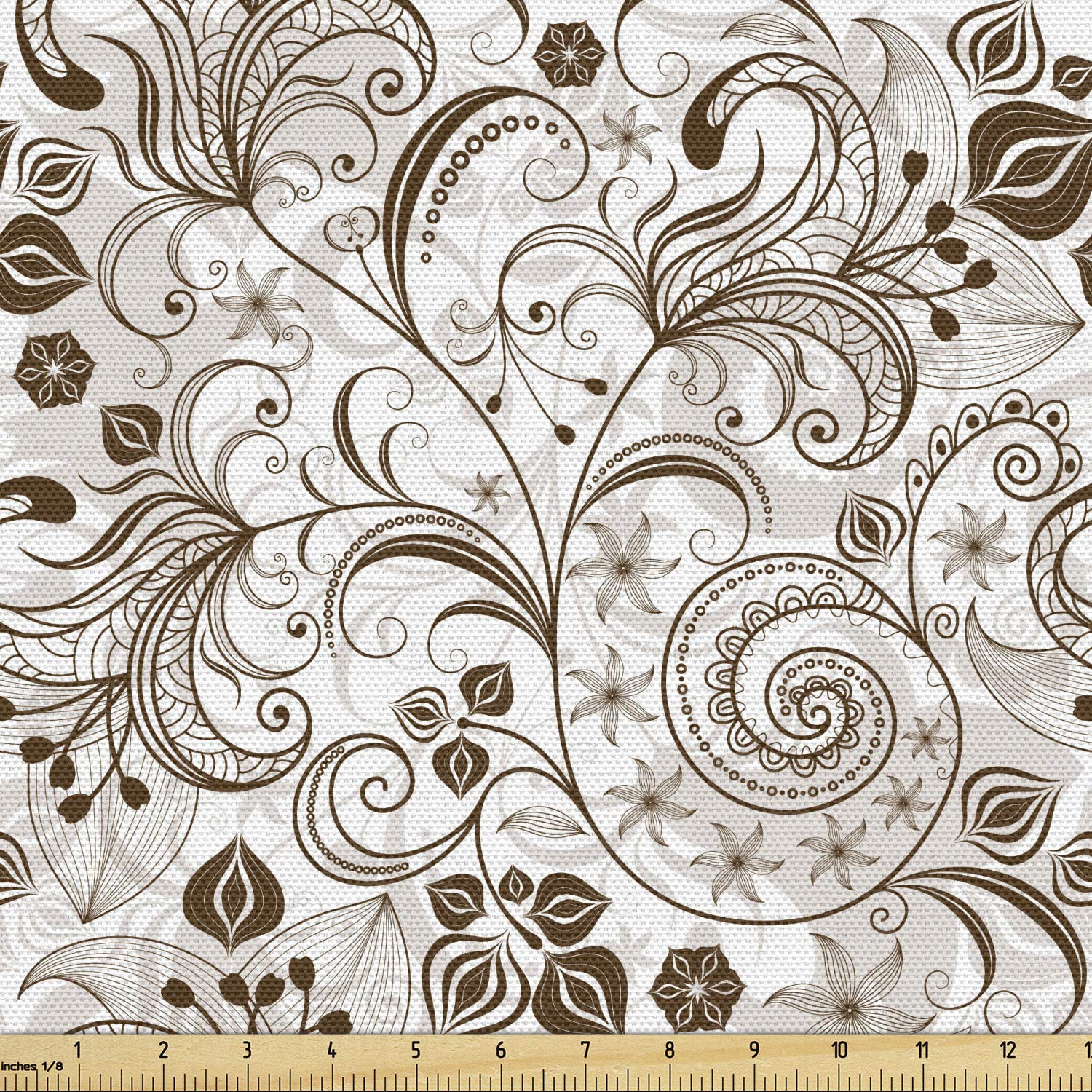 Ambesonne Chocolate Fabric by The Yard - Victorian Floral Abstract Design for Upholstery, Curtains & Home Decor | Vintage Brown & White Cotton Fabric (10 Yards) | Perfect for DIY Projects, Sofa Covers, Table Runners & Decorative Pillows