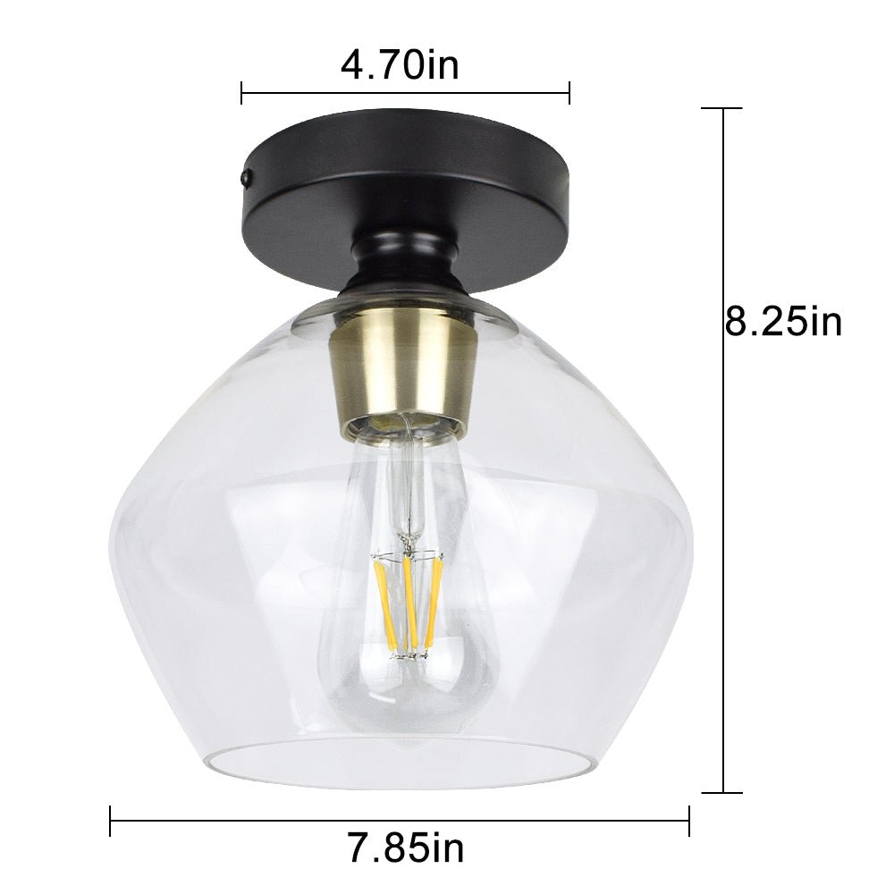 Vintage Industrial Semi Flush Mount Ceiling Light - Farmhouse Glass Fixture for Hallway, Entryway, Dining Room, Bedroom, Cafe & Bar - Clear Lampshade - Perfect for Rustic Home Decor, Commercial Spaces & Cozy Ambiance Lighting