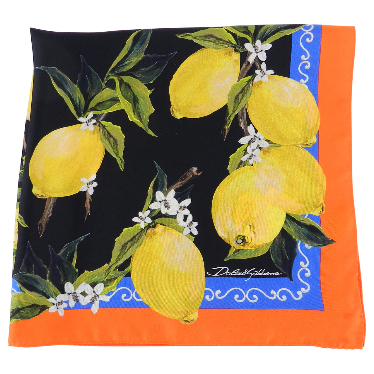 Dolce & Gabbana Orange Yellow Silk Lemon Print Scarf - Elegant Fashion Accessory for Women, Perfect for Spring Summer Outfits & Special Occasions
