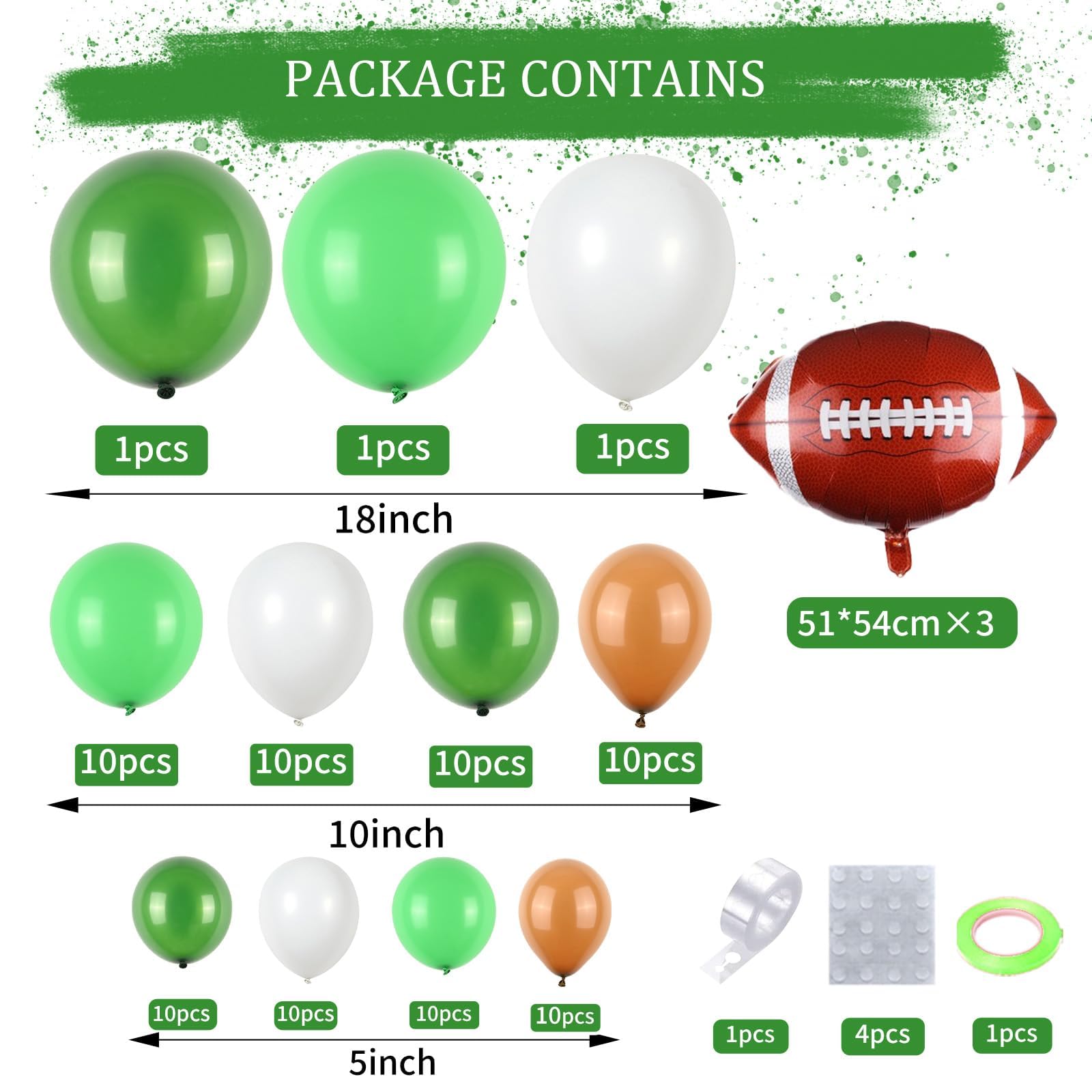 Football Balloon Arch Garland Kit - Green, Brown & White Sports Party Decorations for Boys Birthday, Football Game Theme Party, Baby Shower & Tailgate Events