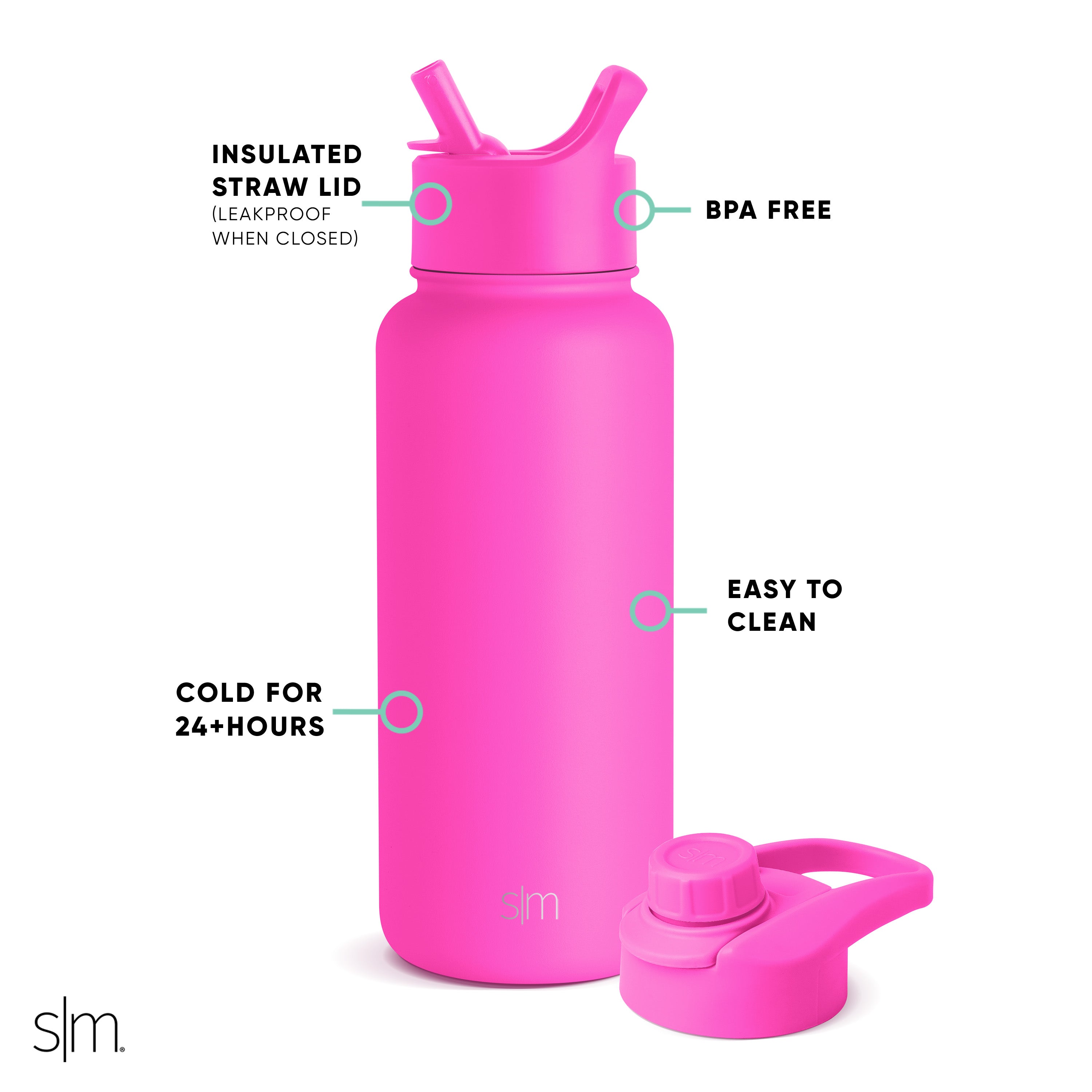 Summit Water Bottle with Straw Lid and Chug Lid - Leakproof Stainless Steel Insulated Bottle for Gym, Hiking & Everyday Hydration