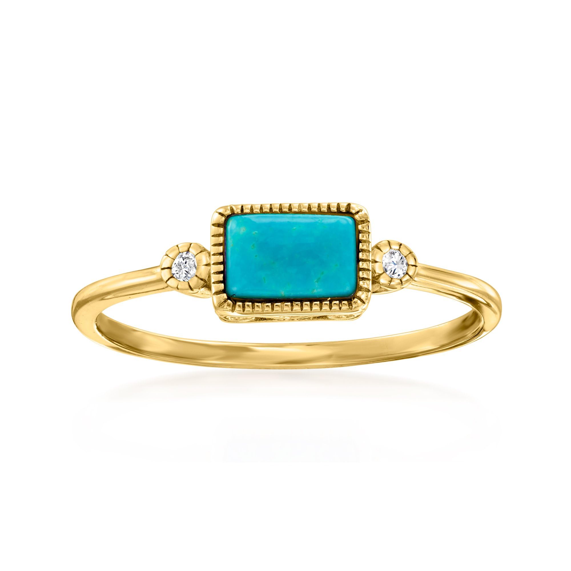 Ross-Simons 14kt Yellow Gold Pure Turquoise and Diamond Ring - Size 7 | Elegant Jewelry for Women, Perfect for Weddings, Anniversaries & Special Occasions