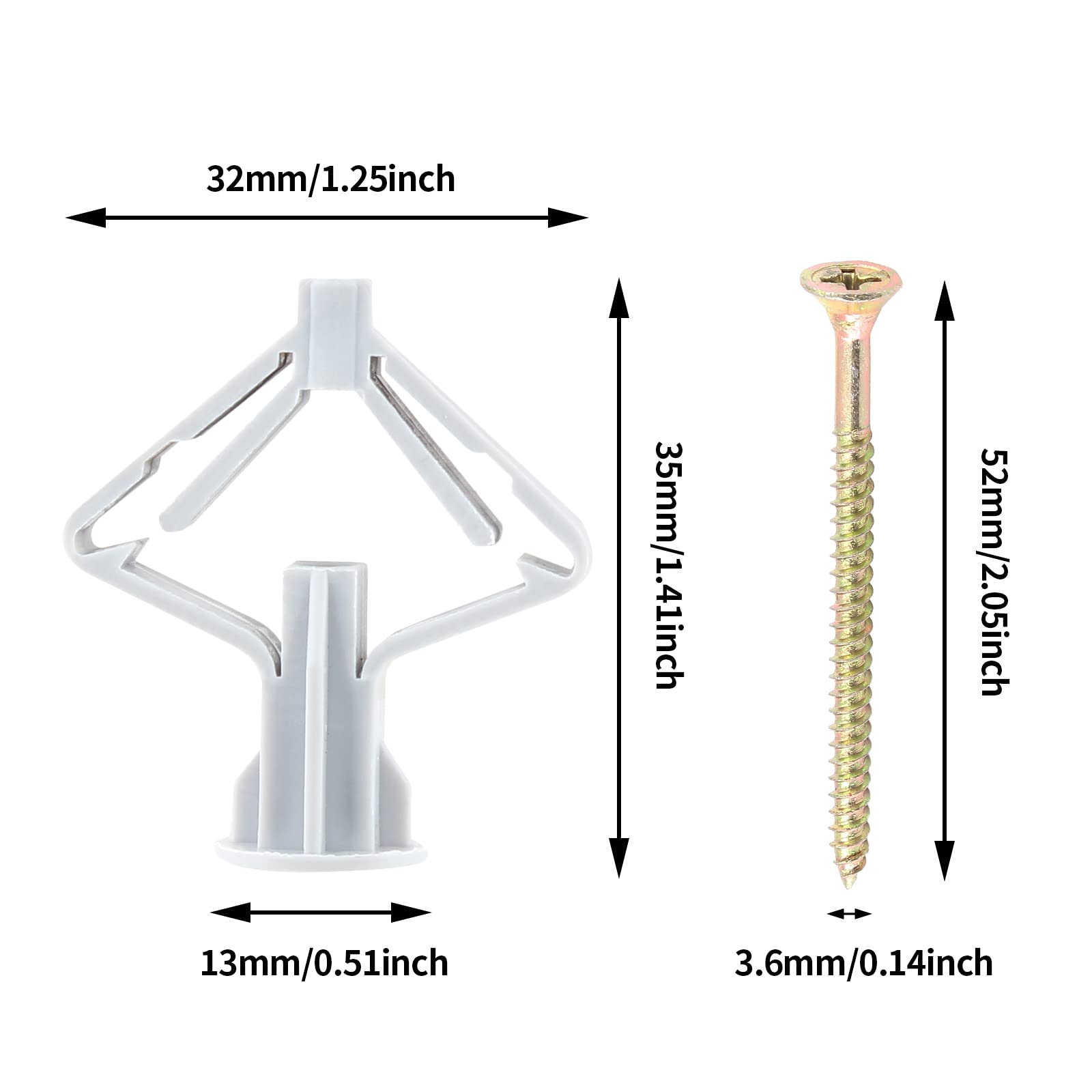 50 Pcs Heavy Duty Drywall Anchors Kit with Screws - Butterfly Hollow Wall Anchors for Curtains, Shelves & Plasterboard - Perfect for Home DIY & Wall Mounting Projects