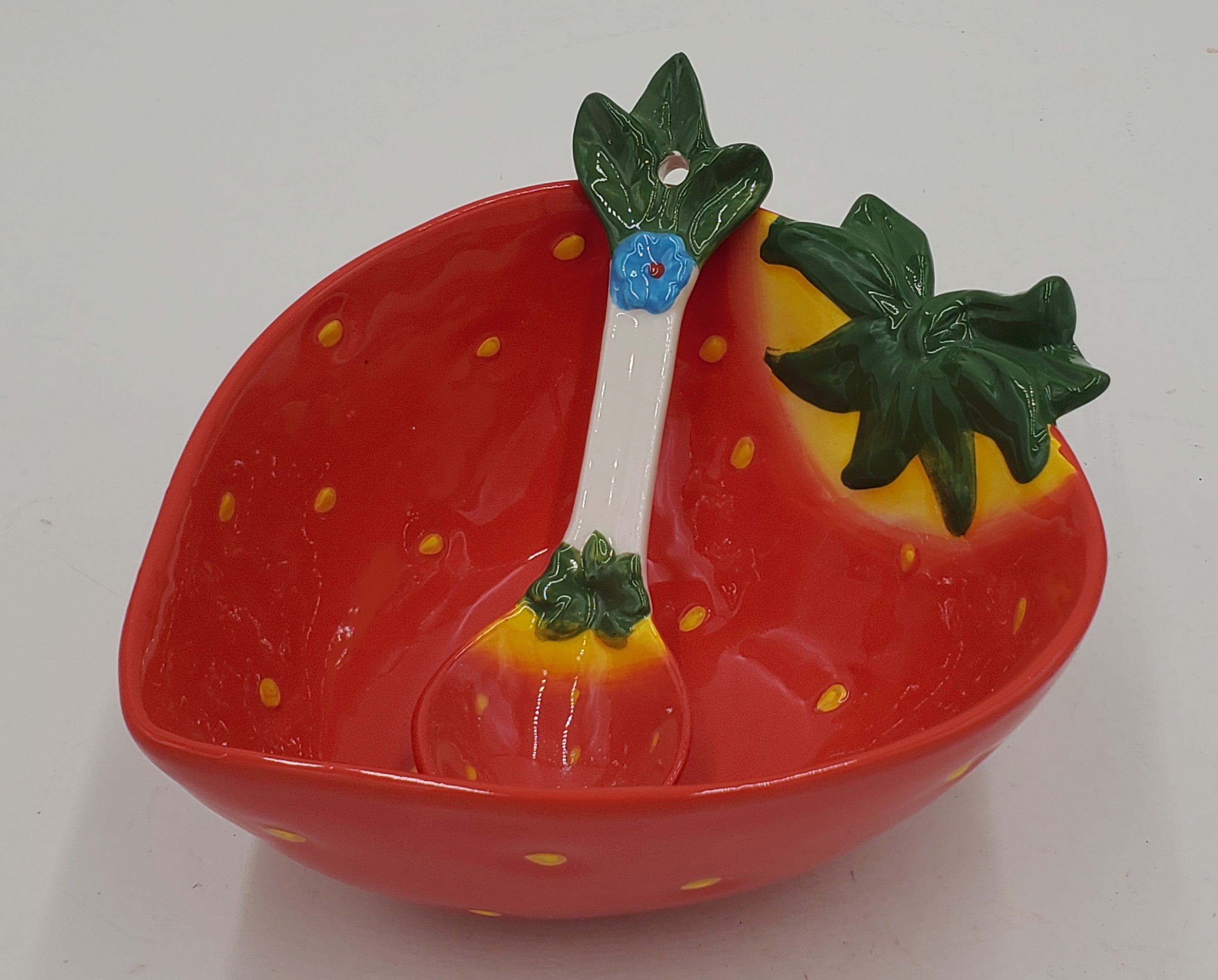 5.75x5x3 Inch Porcelain Bowl with Spoon - Strawberry Design for Desserts, Ice Cream, and Breakfast - Perfect for Home, Restaurants, and Gifts