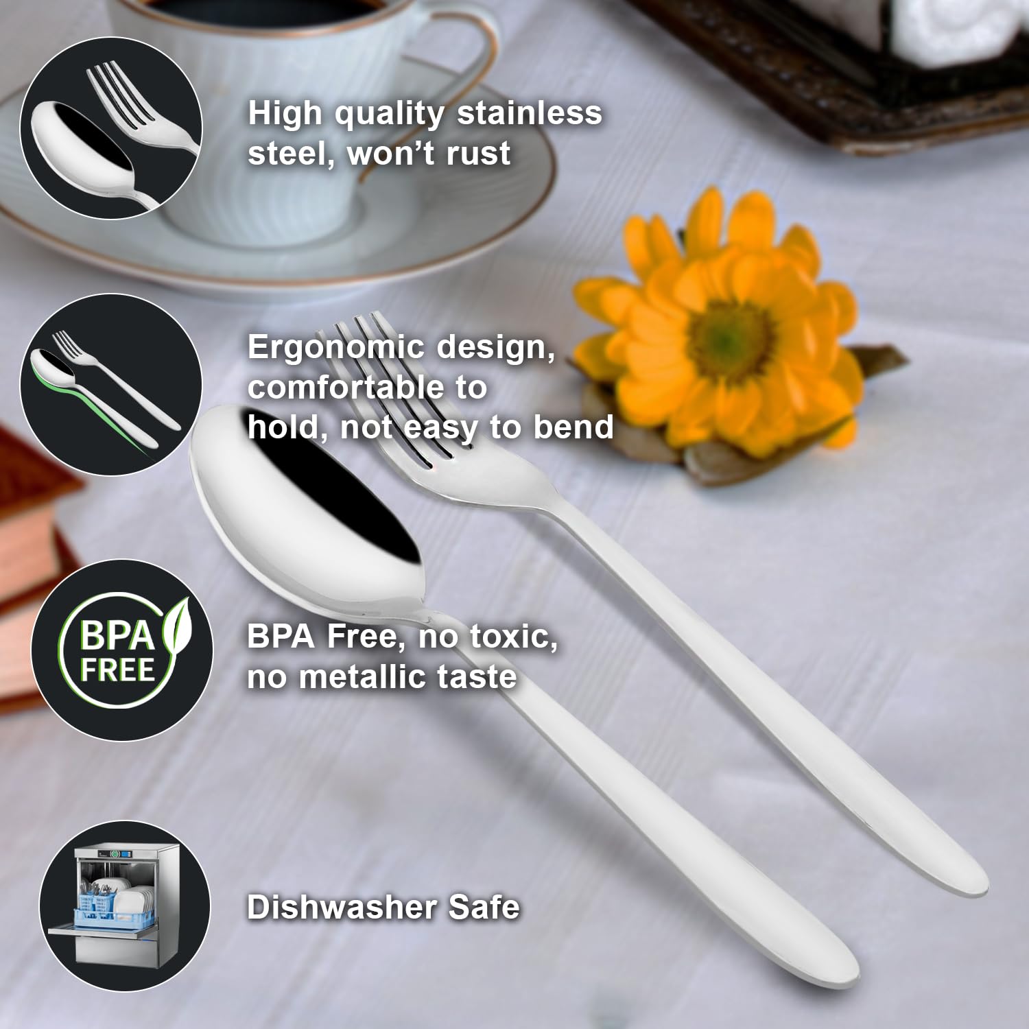 12-Piece Stainless Steel Tea Spoon & Fork Set - 6 Spoons & 6 Forks for Coffee, Sugar, Condiments & Spices - Elegant Silver Dining Cutlery (Sigma Design) - Perfect for Tea Parties, Coffee Breaks & Table Setting