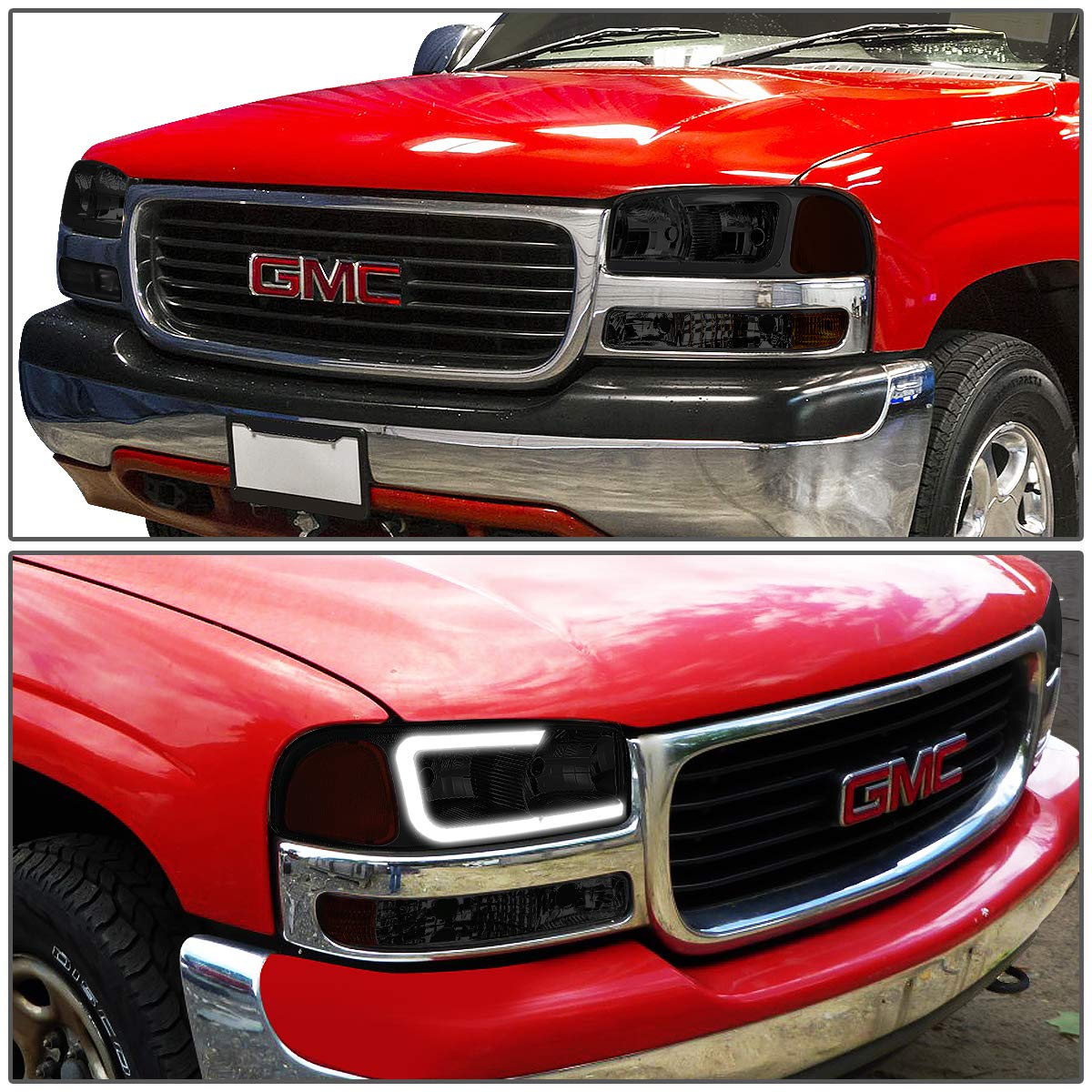 DNA MOTORING HL-LB2-SIERRA99-SM-AM Smoked Amber LED Bumper Lights & Headlights with DRL - Compatible with 1999-2006 GMC Sierra - Upgrade for Off-Road, Night Driving & Enhanced Visibility