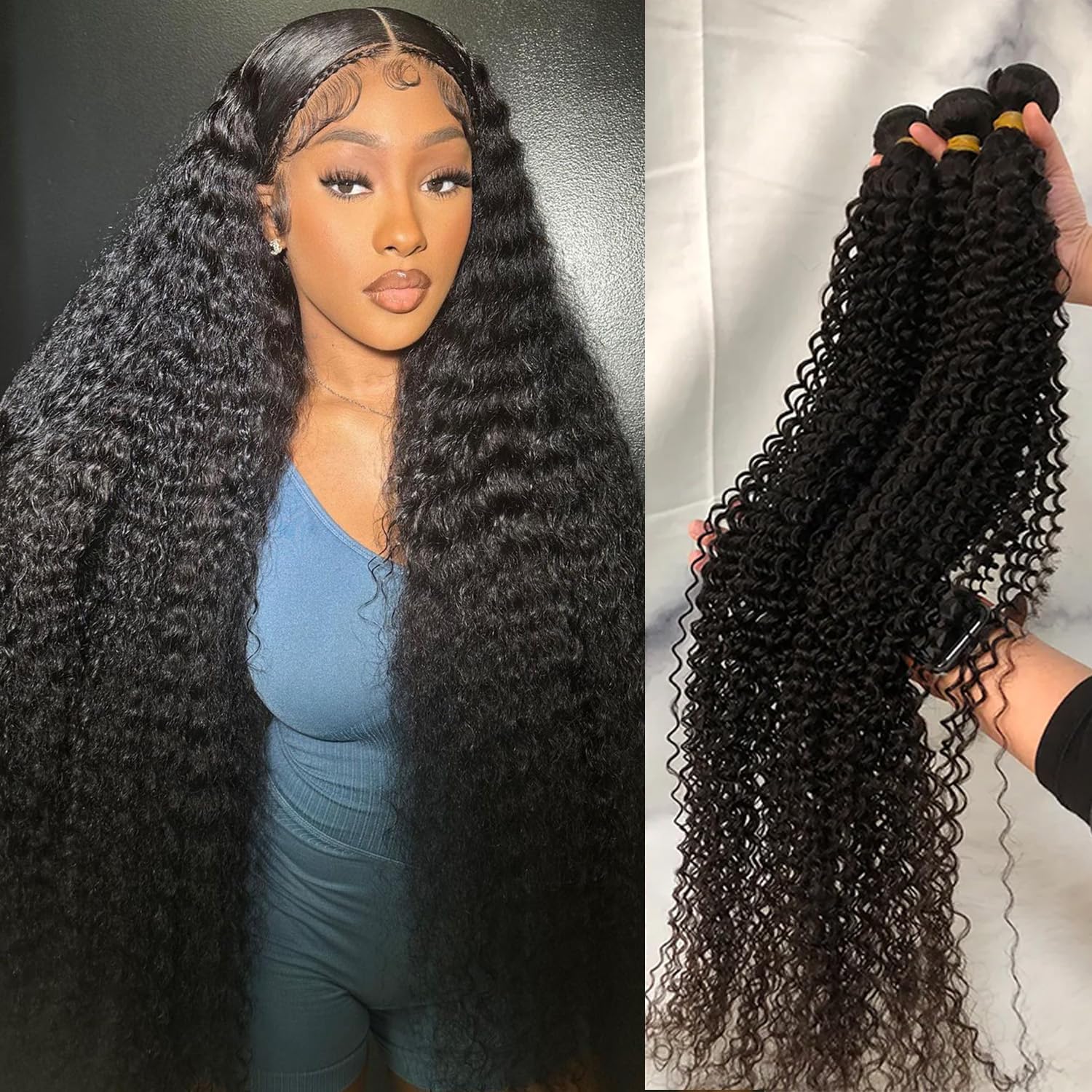 JARAMA 100% Brazilian Kinky Curly Human Hair Bundles - 22 24 26 Inch Virgin Hair Weave 3 Bundles Deal (12A Unprocessed) for Natural Black Women - Perfect for Protective Styles, Wig Making & Everyday Wear