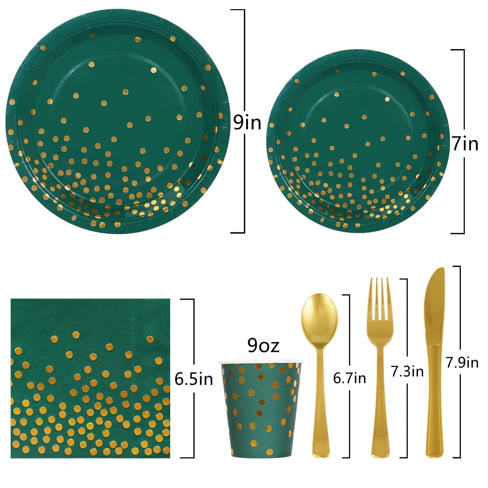 175-Piece Green Plates and Napkins Set - Elegant Green & Gold Party Supplies for Birthday, Graduation & Special Events - Serves 25 Guests - Perfect for Dinner Parties, Celebrations & Holiday Gatherings