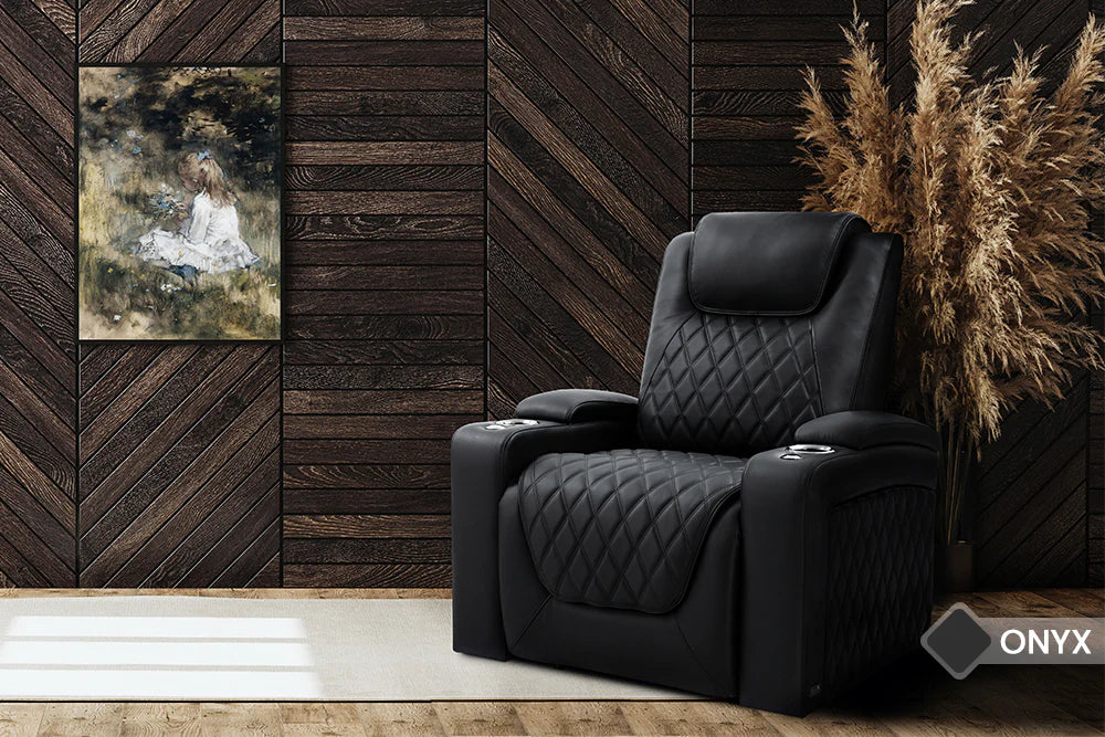Valencia 2025 New Oslo Luxury Home Theater Seating - 3-Seater Loveseat Right Chaise in Onyx Black | Premium Recliner for Movie Nights & Entertainment Rooms