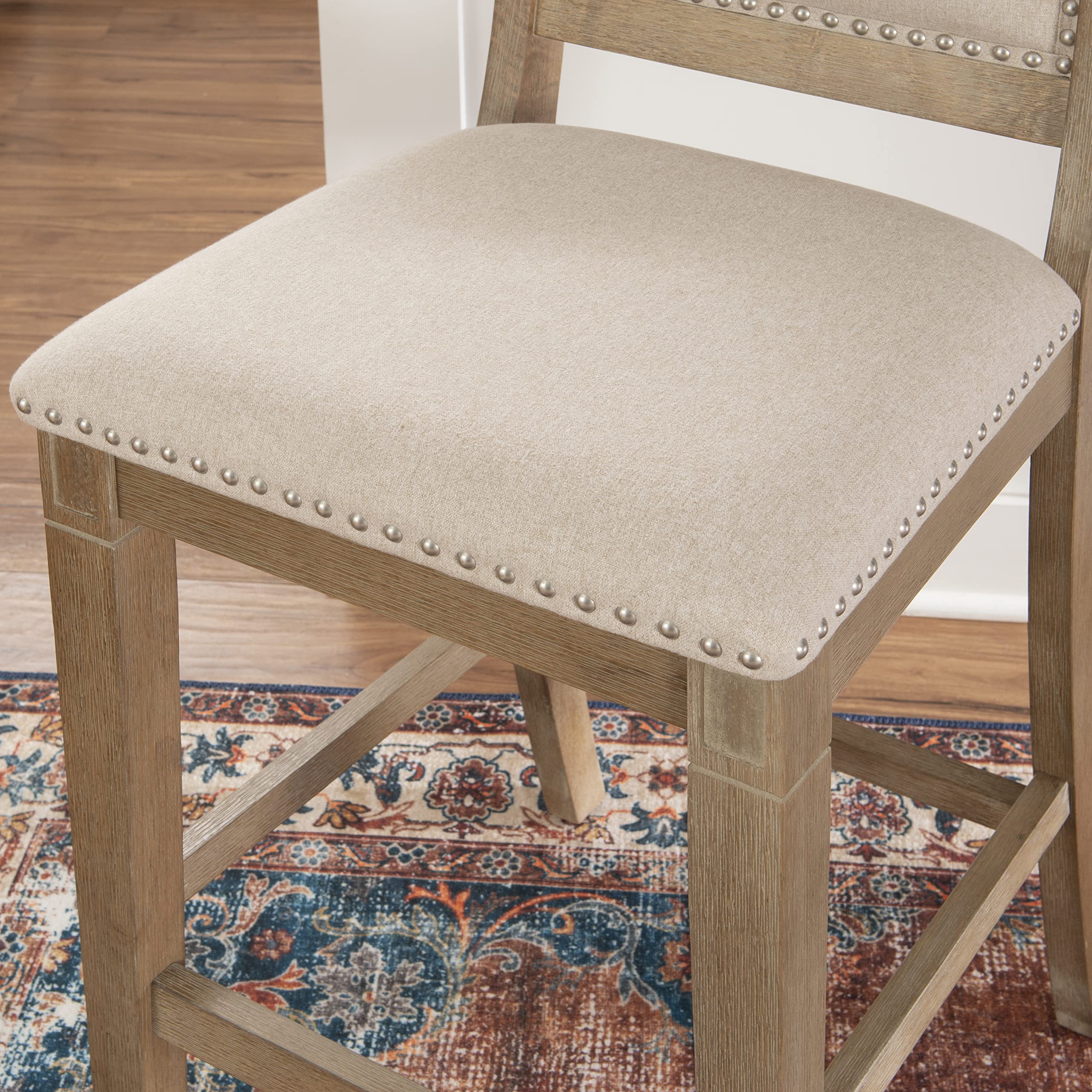 Linon Newton Natural Wood Counter Stool - Grey Wash Finish for Kitchen Island & Bar Seating - Rustic Home Decor & Dining Furniture