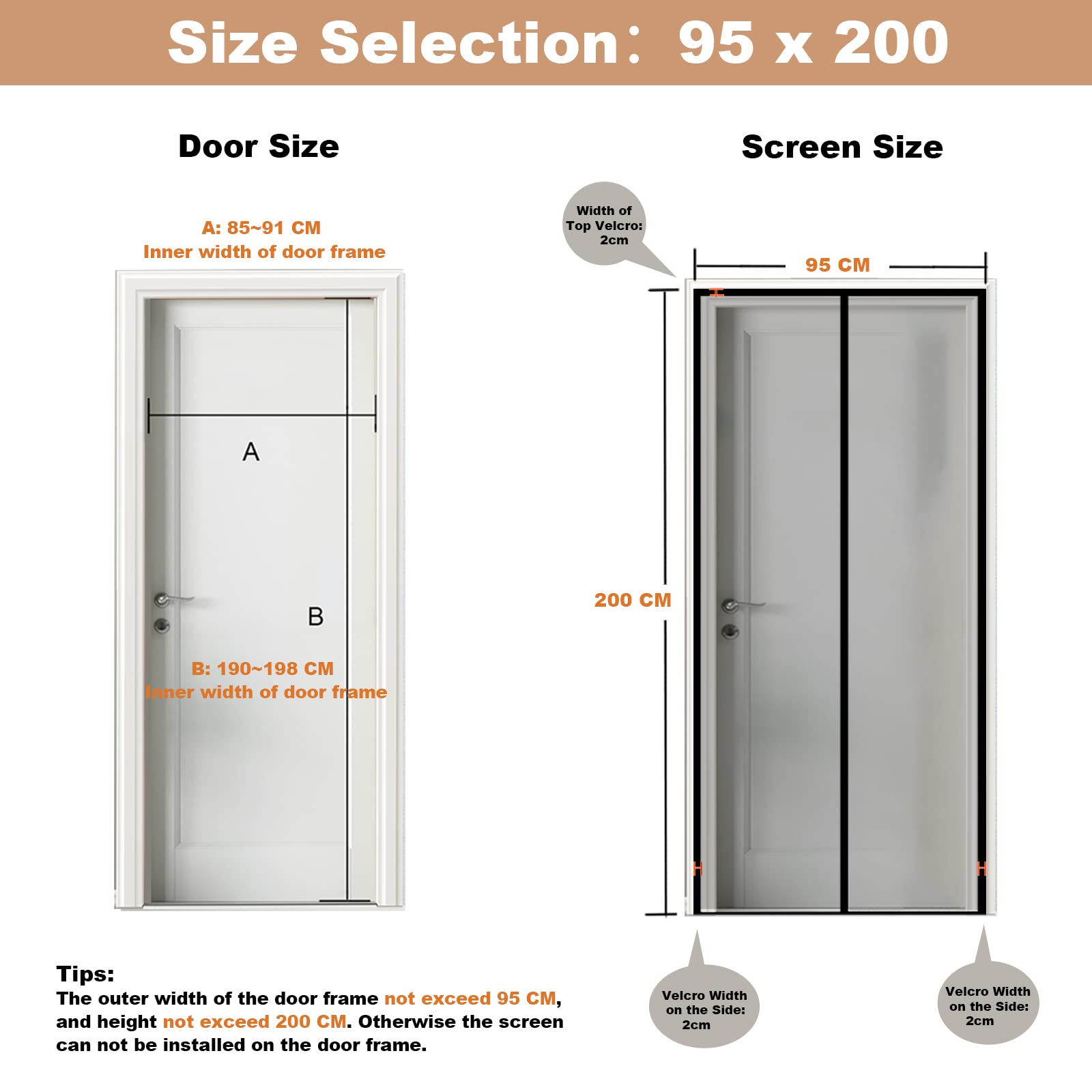 CWEEN CLU Magnetic Screen Door 95x200 cm - No Drill Installation, Black - Perfect for Balcony Doors, Patio Doors, French Doors - Keep Bugs Out While Enjoying Fresh Air