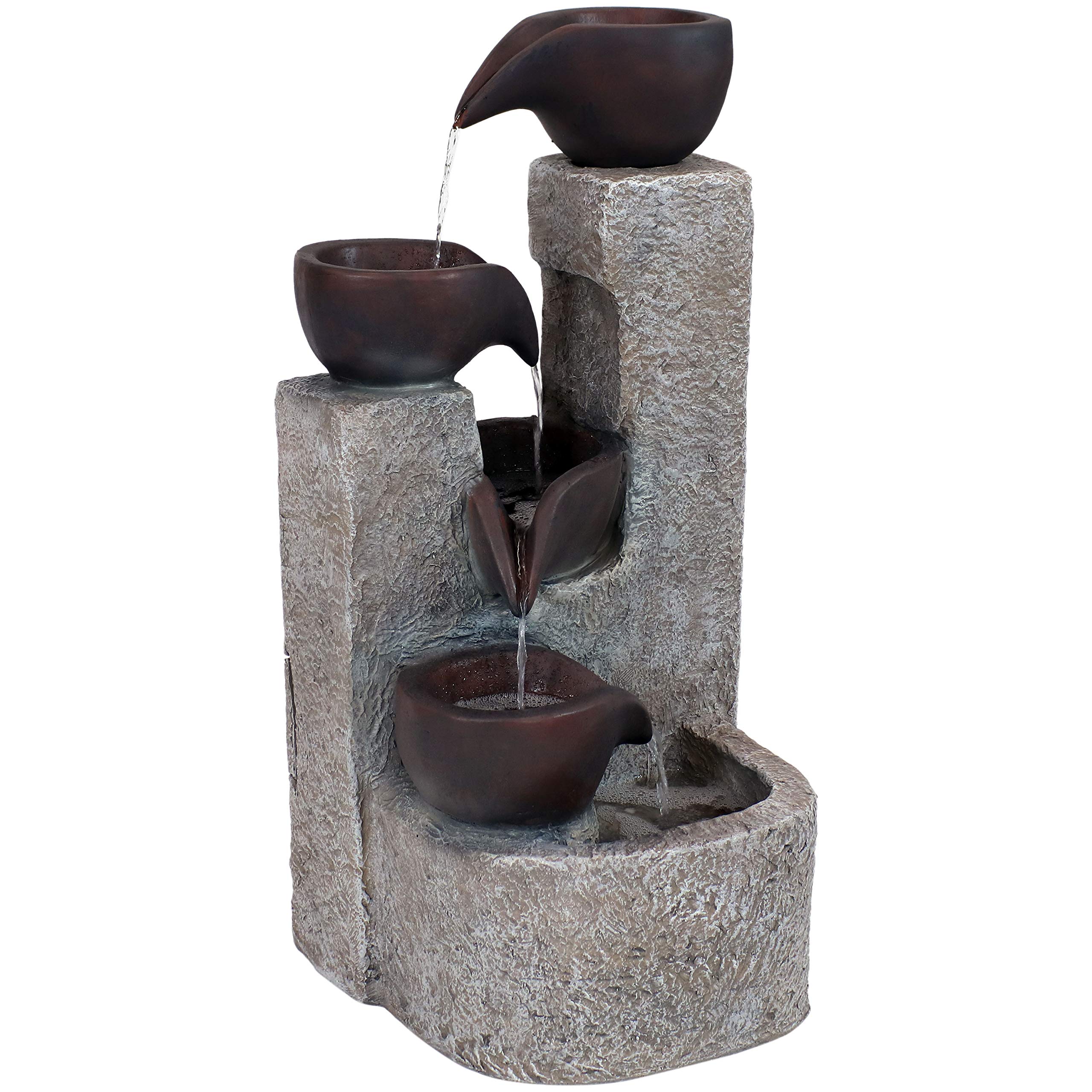 Sunnydaze 29-Inch Aged Tiered Solar Fountain with Battery Backup - Outdoor Water Feature with Submersible Pump - Polyresin Garden Decor for Patio, Yard, and Landscape
