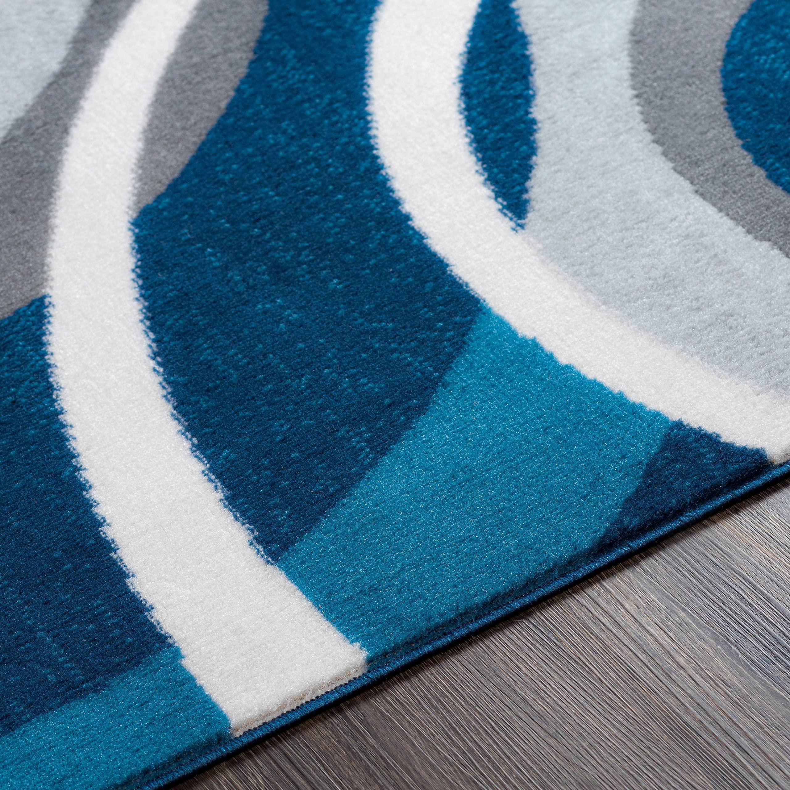 Modern Hauteloom Renmark Area Rug for Living Room & Bedroom - Navy, Blue, Gray - 9'2