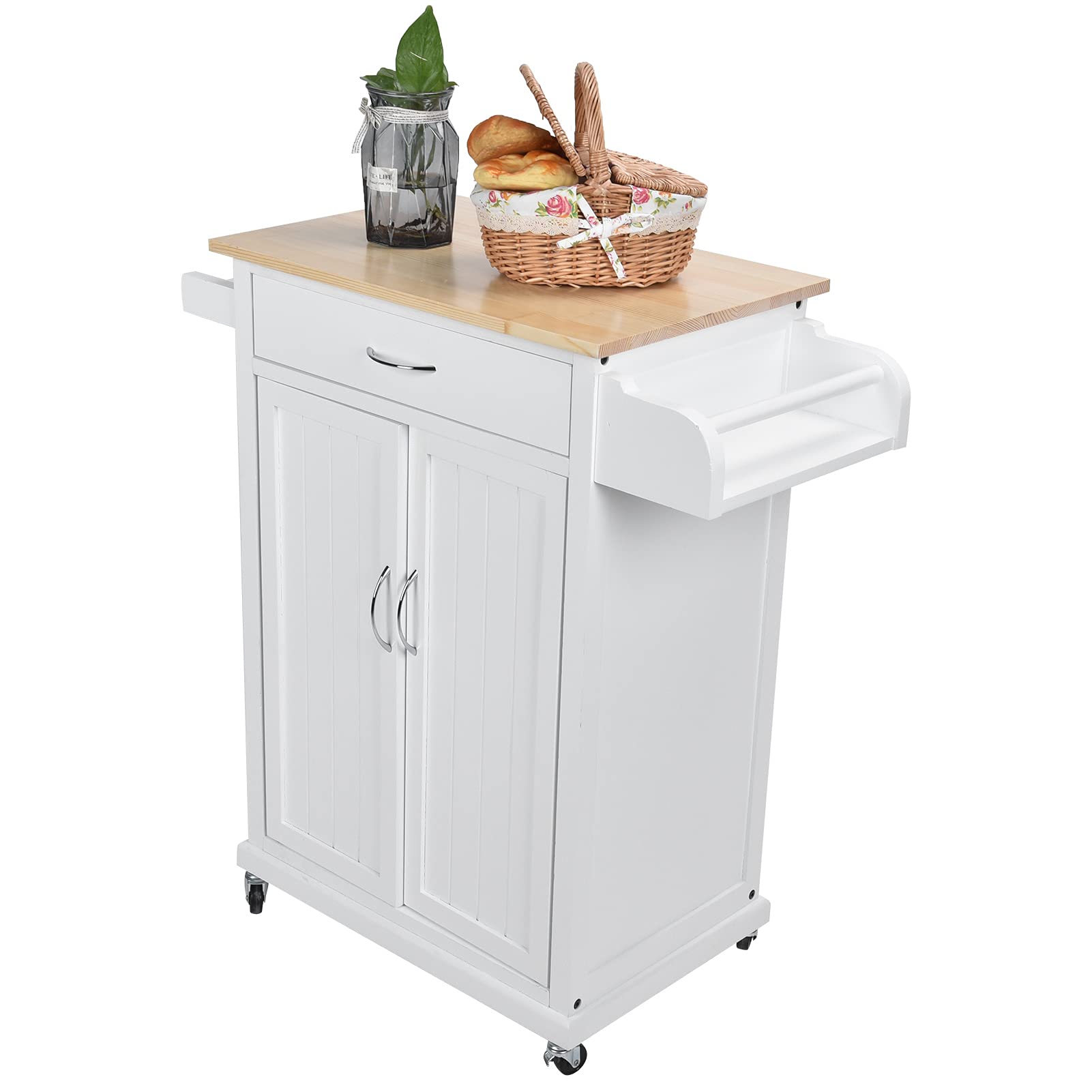 Kitchen Island Cart with Wood Top - Rolling Storage Trolley for Dining & Living Room