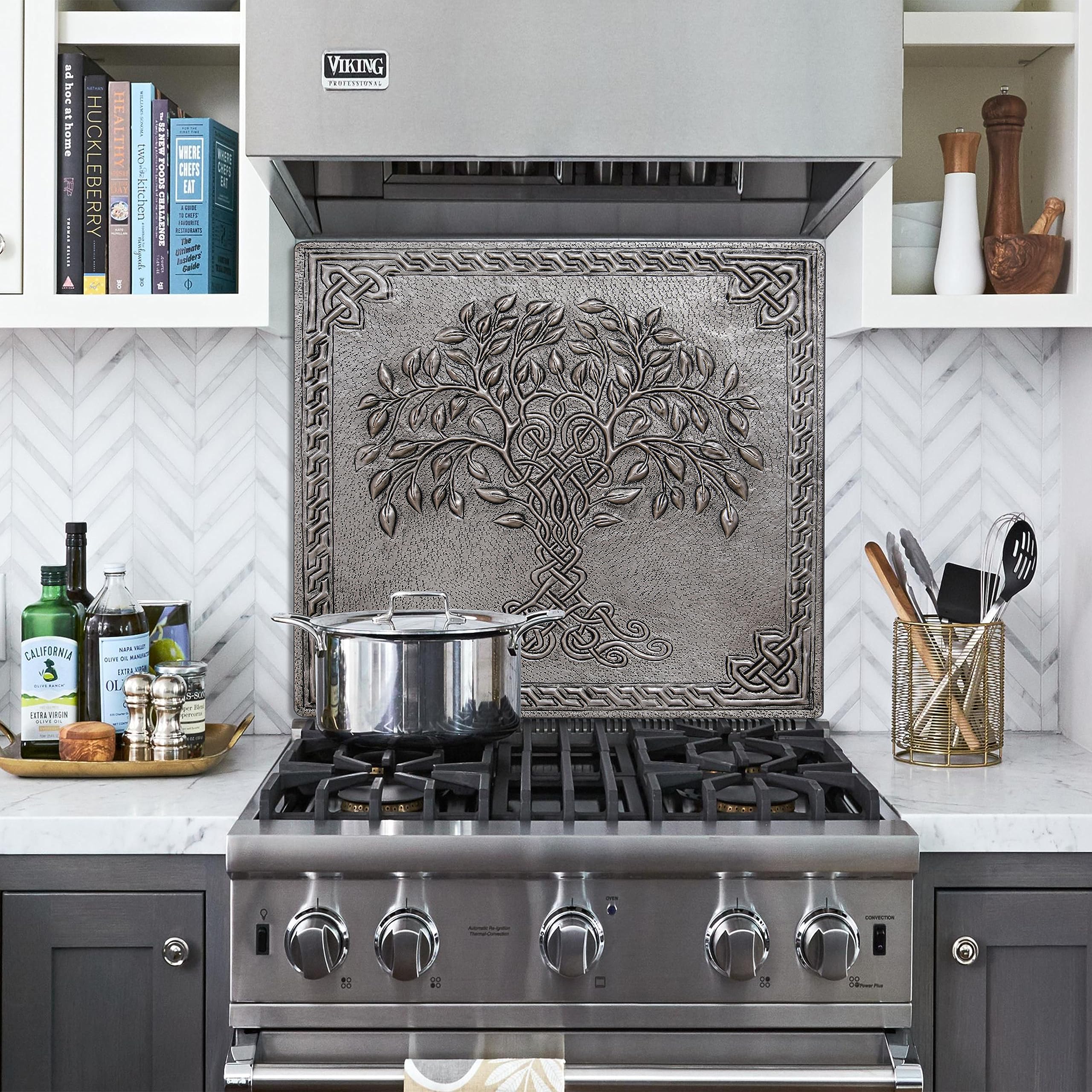 Handmade Celtic Tree of Life Copper Kitchen Backsplash Panel with Knot Border - Custom Indoor & Outdoor Wall Decor for Home, Restaurant & Bar