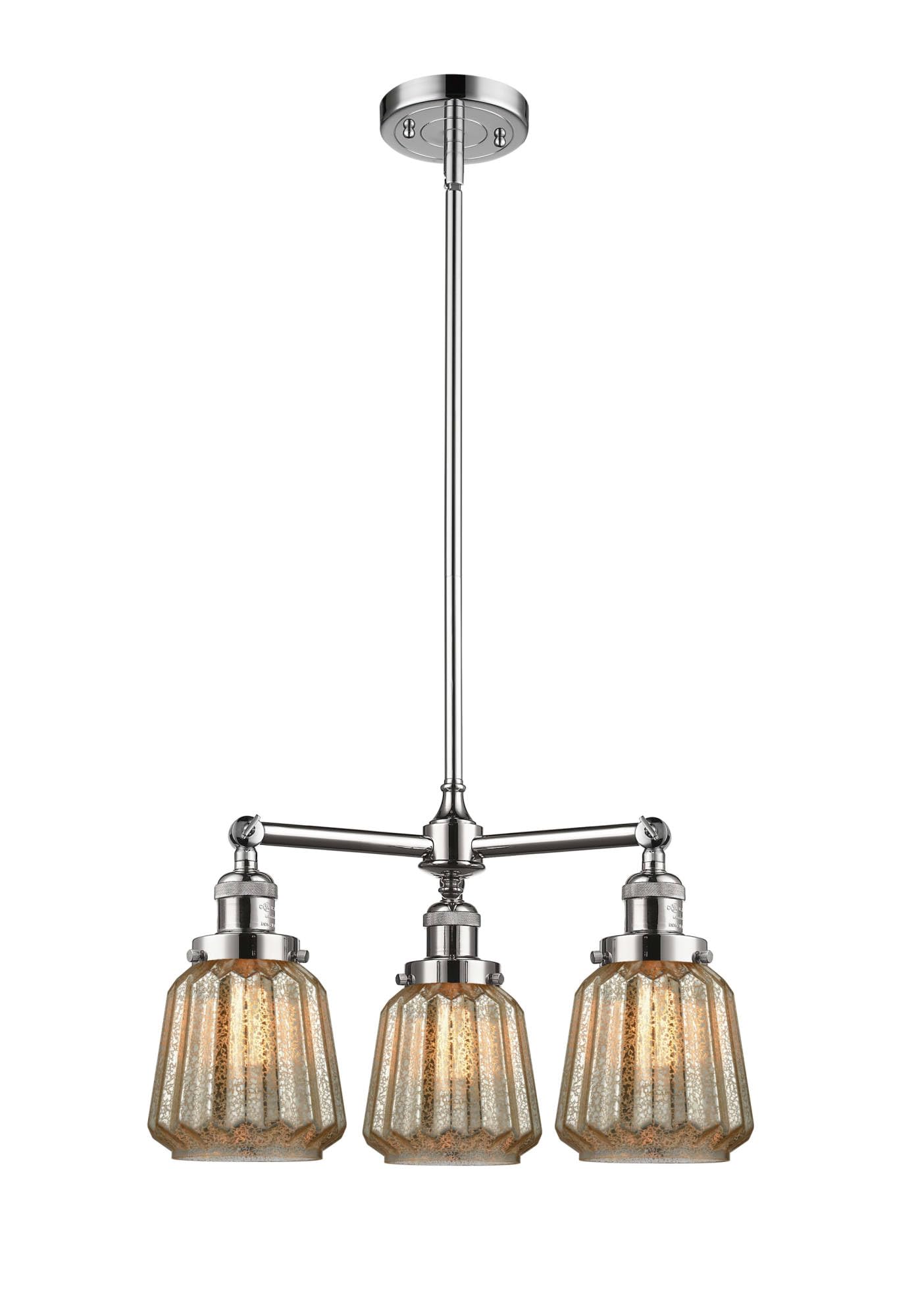 Innovations 207-PC-G146 3-Light Modern Chandelier in Polished Chrome - Elegant Ceiling Light Fixture for Dining Room, Bedroom, or Living Room Decor