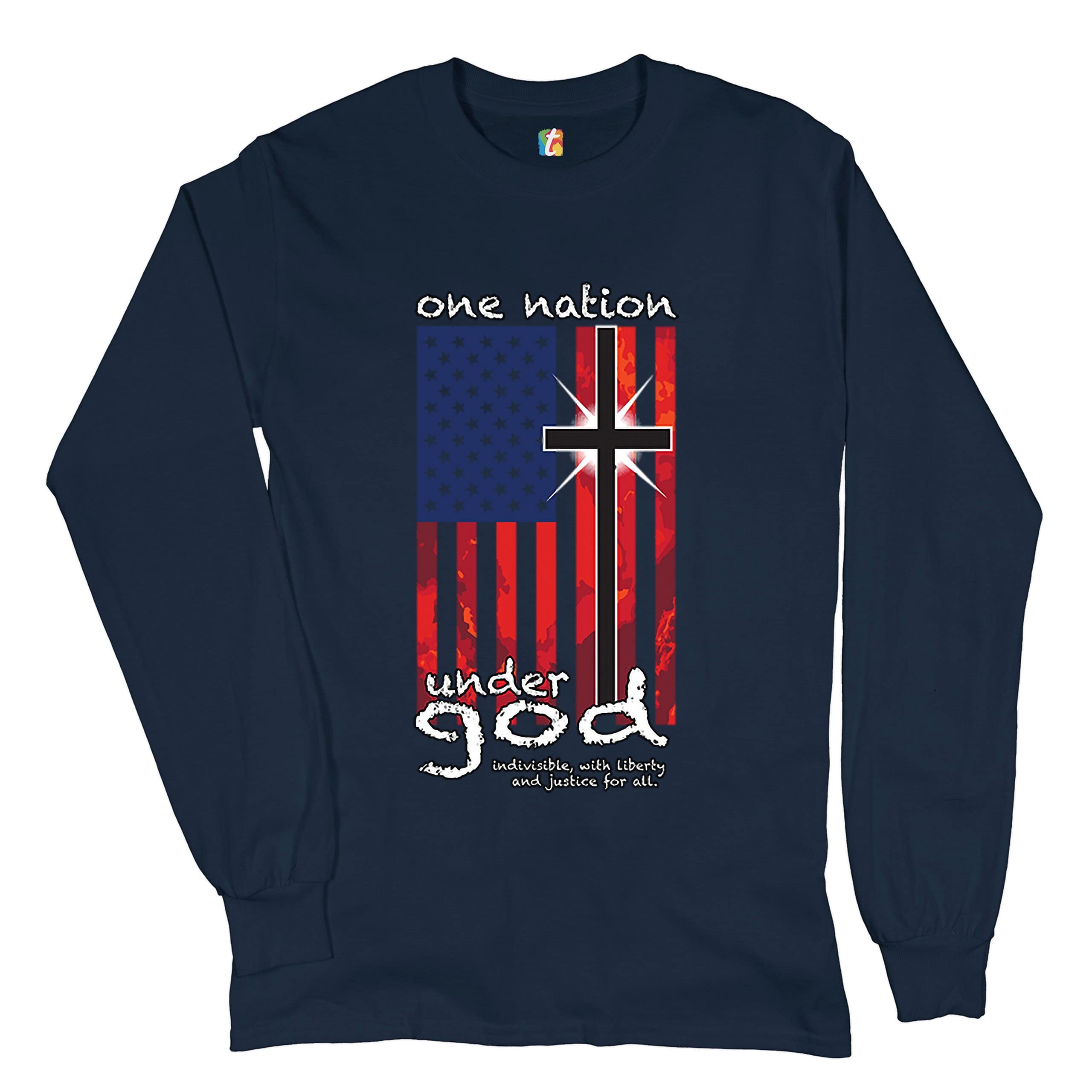 One Nation Under God Long Sleeve T-Shirt - USA American Flag Patriotic Christian Apparel for Men & Women - Perfect for Church, July 4th Celebrations & Political Events