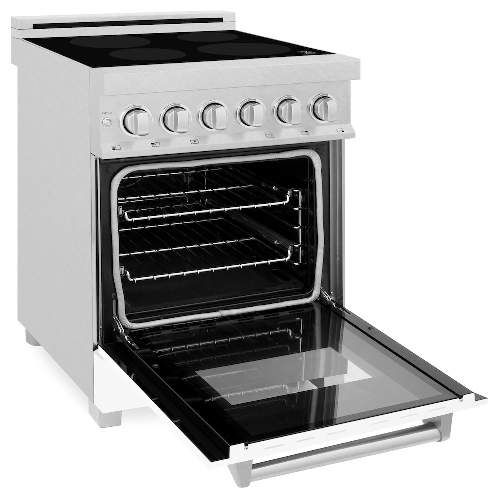 ZLINE 24 Inch 2.8 Cu Ft Legacy Induction Range with 4-Element Cooktop & Electric Oven - Satin Stainless Steel with White Matte Door (RAINDS WM 24) - Perfect for Modern Kitchens, Home Chefs & Energy-Efficient Cooking