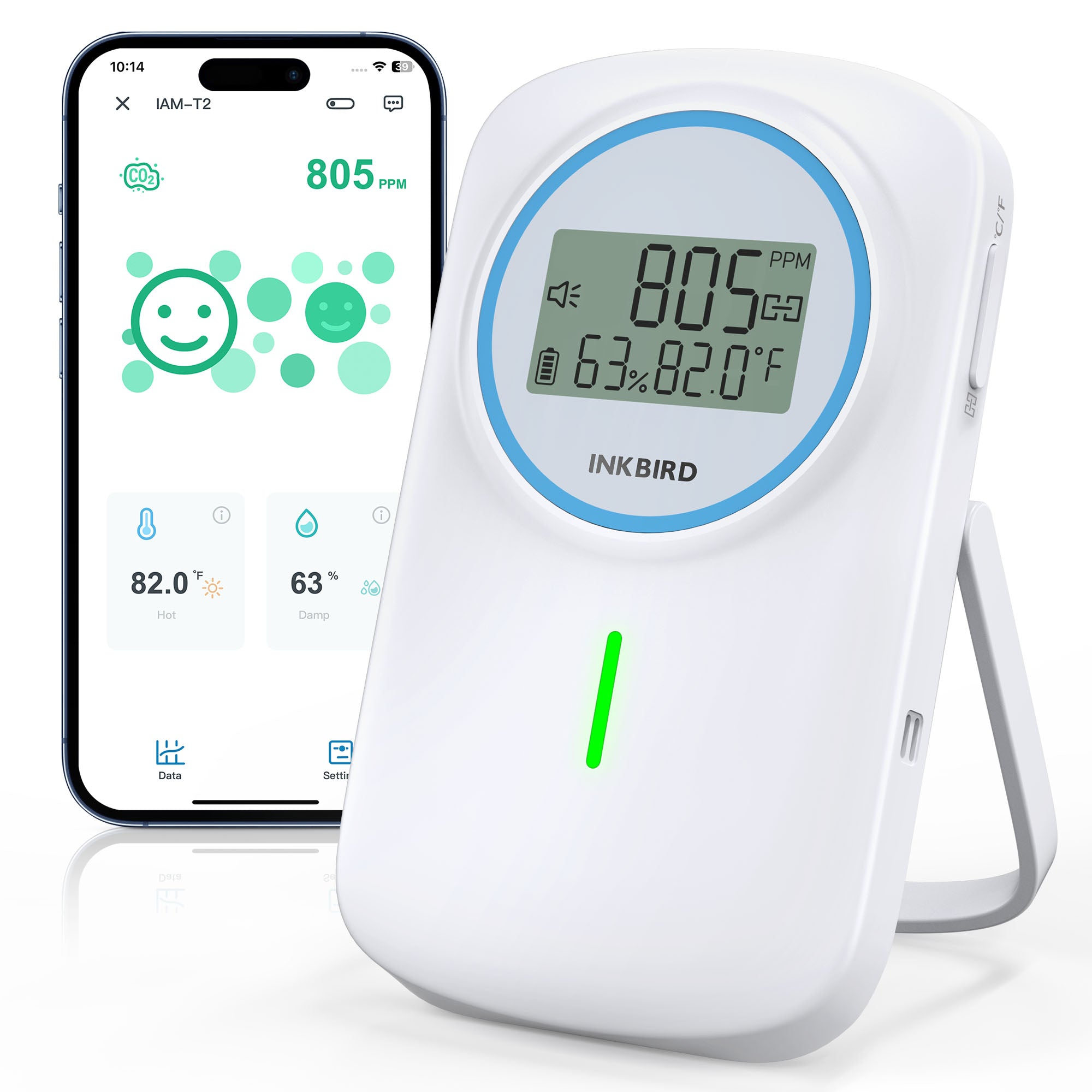 Bluetooth 3-in-1 Indoor Air Quality Monitor IAM T2 - CO2, PM2.5 & Temperature Detector for Home, Office & Nursery | Real-Time Air Pollution Tracking