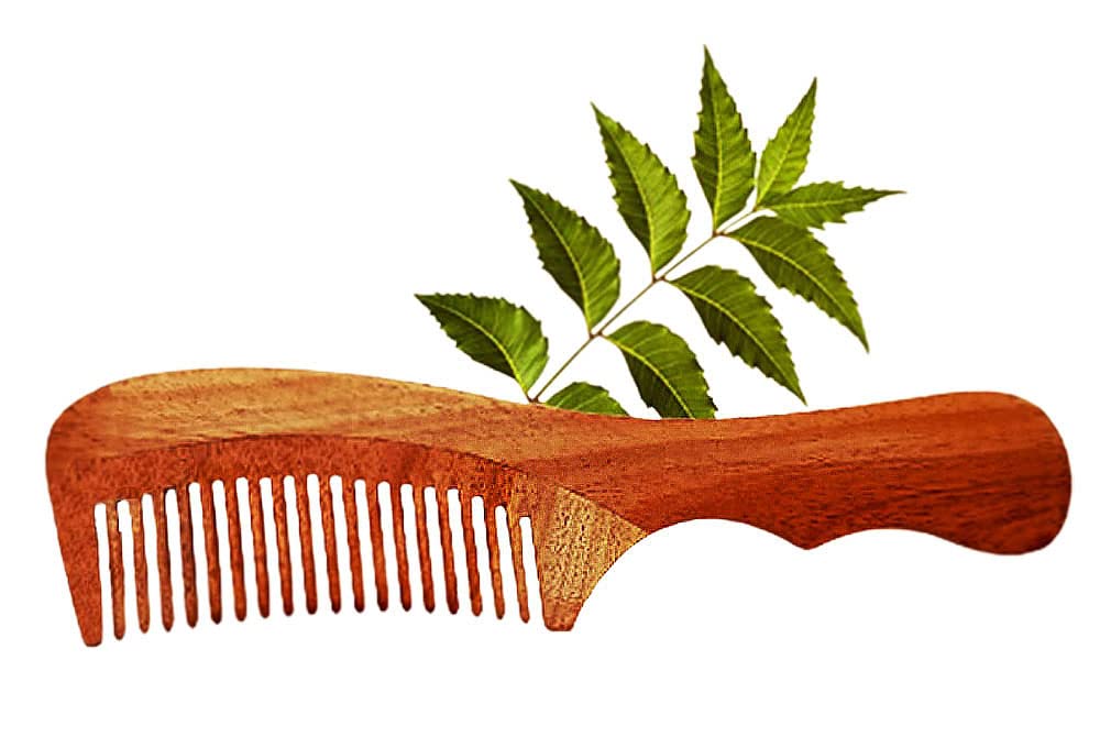 Rufiys Kacchi Neem Wood Hair Comb for Women & Men - Anti Dandruff Wooden Comb with Handle for Curly & Wavy Hair - Promotes Hair Growth - Perfect for Daily Hair Care & Scalp Massage