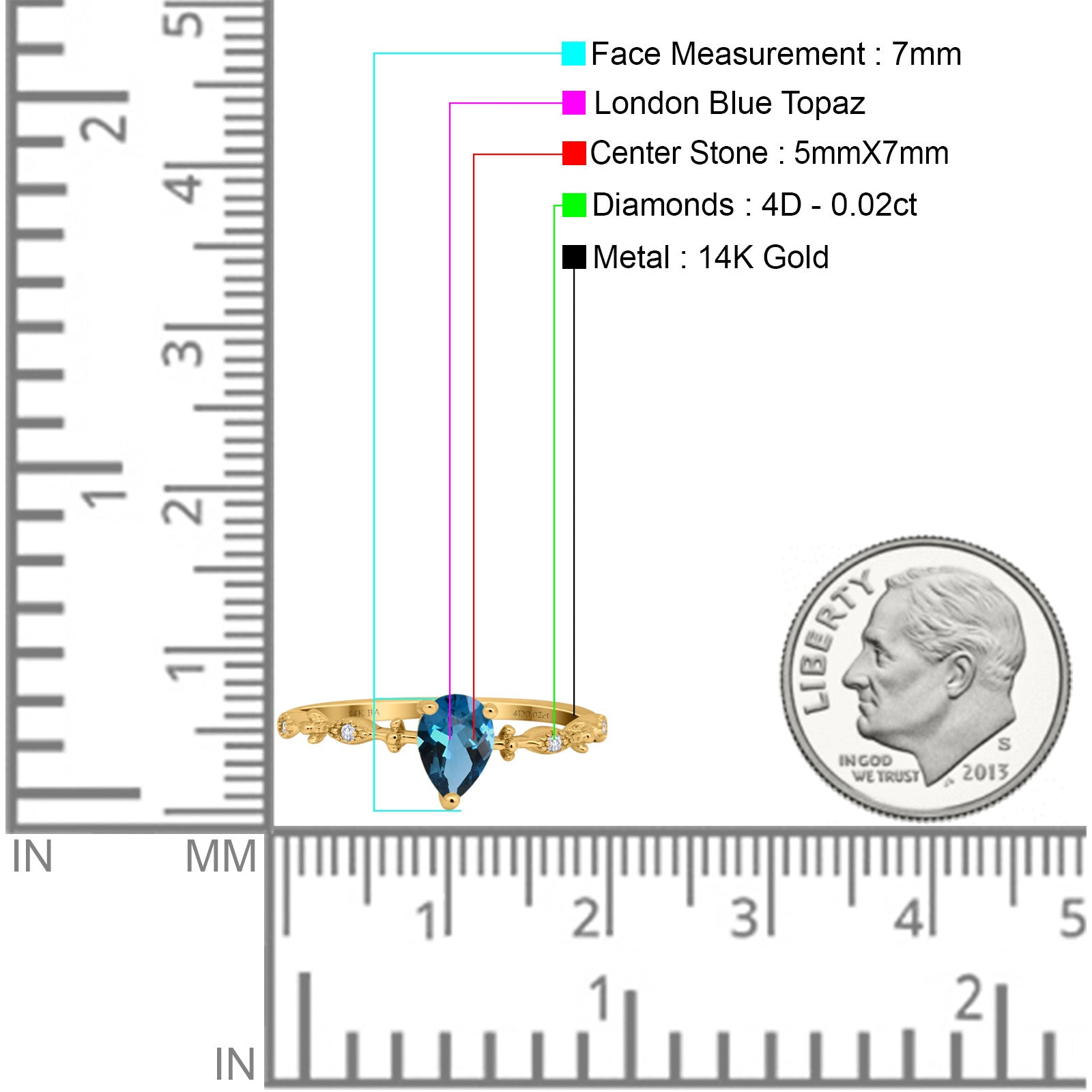 14K Gold 0.73ct Teardrop Pear 7mmx5mm G SI Diamond Engagement Ring for Women - Elegant Wedding Band, Anniversary Gift, Promise Jewelry for Brides & Fiancees