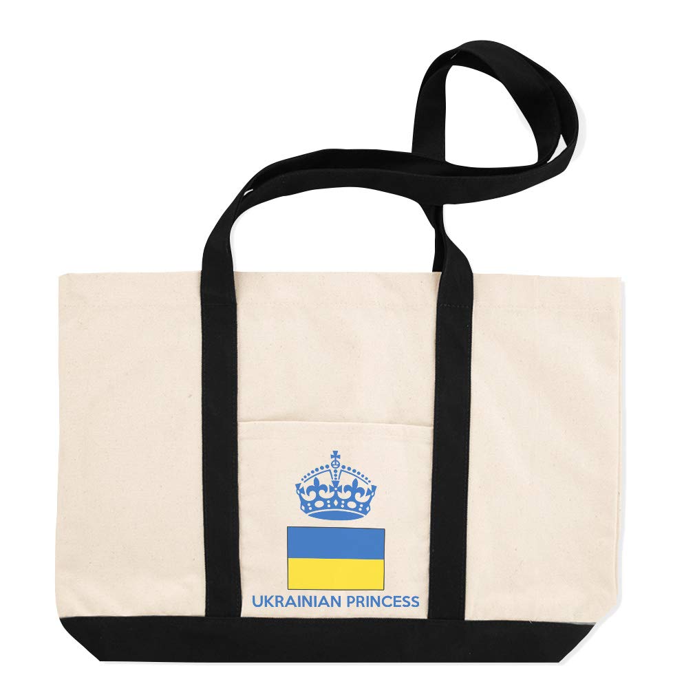 Ukrainian Flag Canvas Tote Bag for Women - Durable Reusable Shopping Beach Bag with Crown Print - Perfect for Groceries, Travel, and Patriotic Events