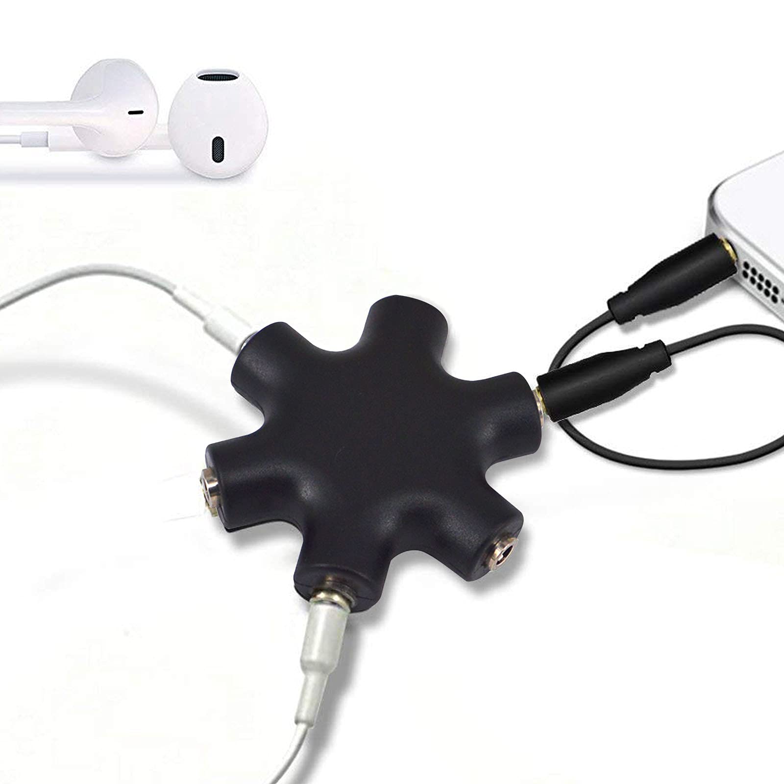 Onelinkmore 5-Way 3.5mm Headphone Splitter - 1 Male to 4 Female Stereo Audio Adapter with Cable for Multiple Headphones - Perfect for Music Sharing, Gaming, Travel & Classroom Use