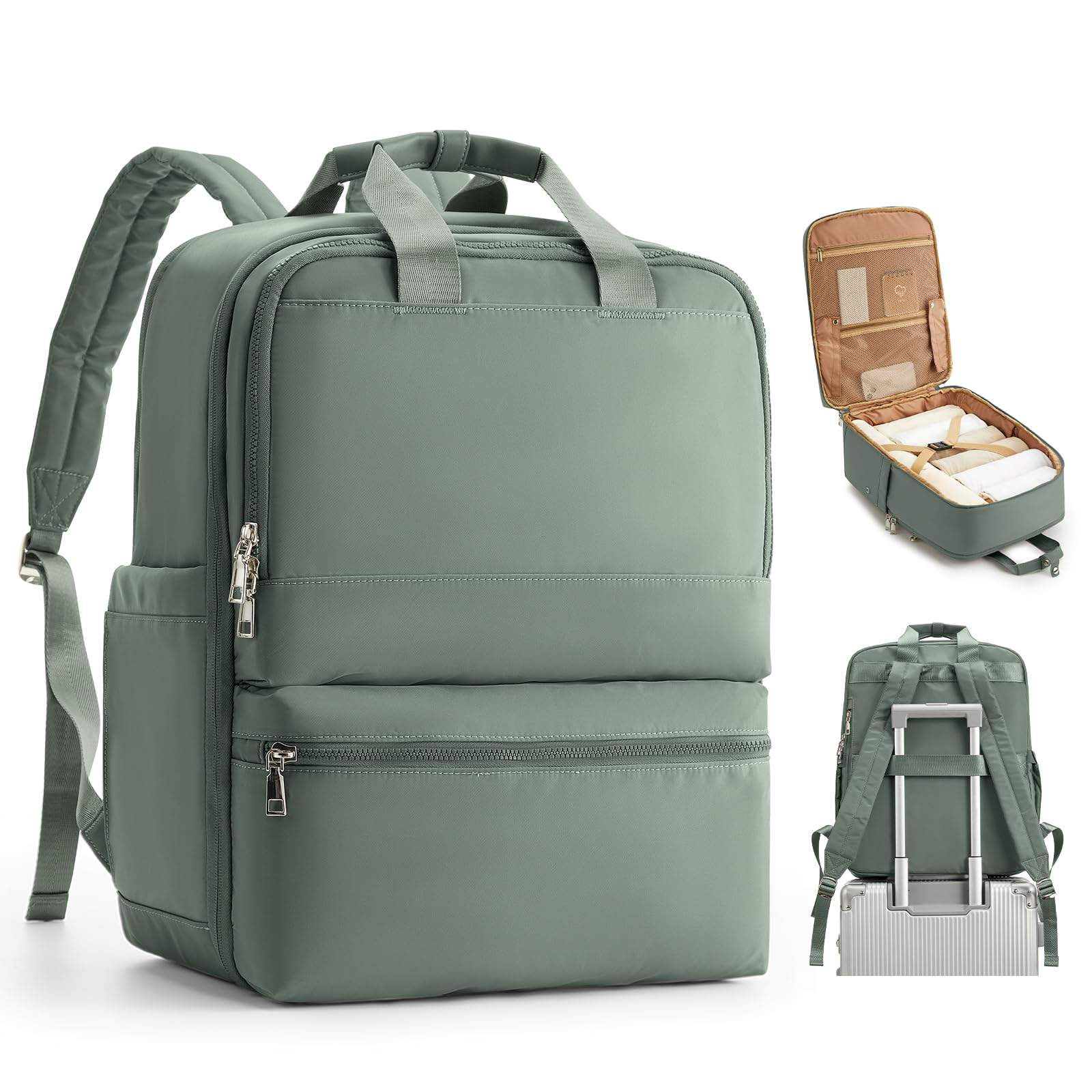 Large Travel Backpack for Women - Flight Approved Carry On Backpack with Laptop Compartment | Water-Resistant Work & Teacher Backpack for Airplane Travel, Commuting & Daily Use (Army Green)