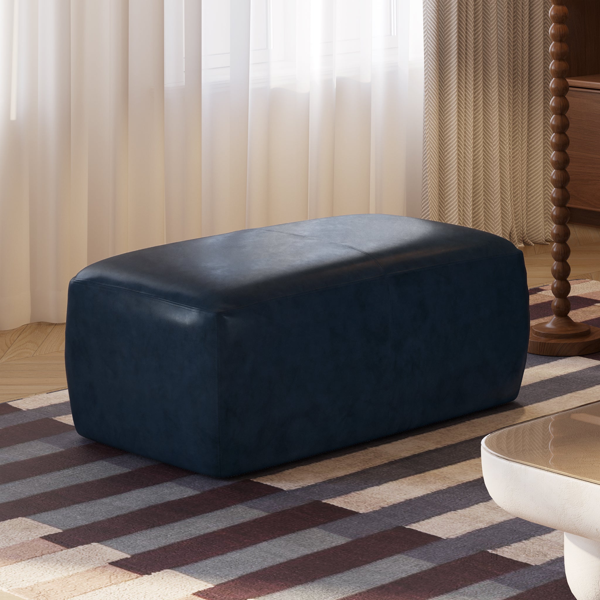 Premium Denver Leather Ottoman - Soft & Durable Footrest, Storage Bench - Perfect for Living Room, Bedroom, Home Decor & Relaxation