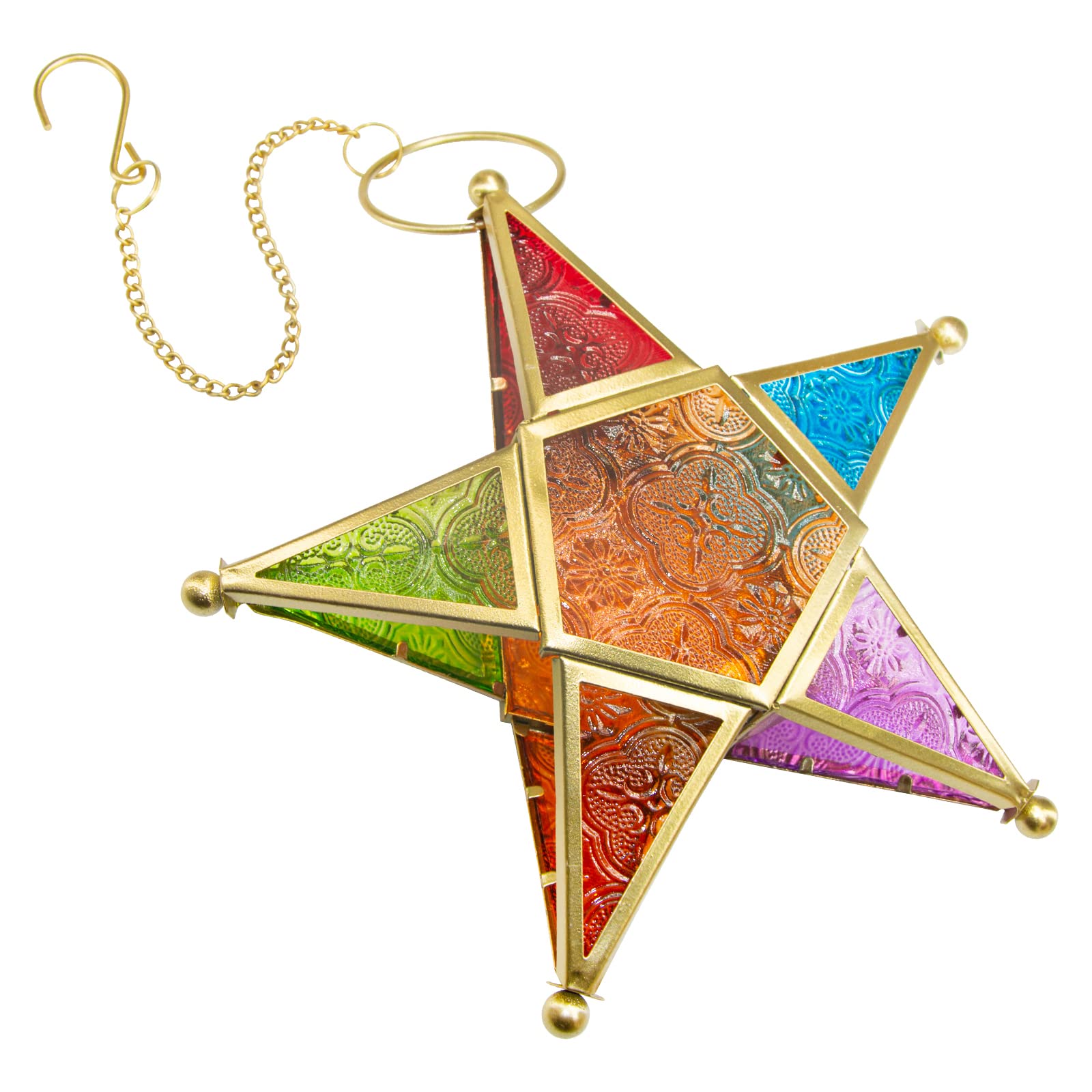 Modern Moroccan Metal Art Candle Holders - Colorful Star Glass Lanterns for Christmas & Holiday Decor - Wall Hanging Mantel, Patio, Garden Decorations - Perfect for Festive Home Decor & Outdoor Ambiance